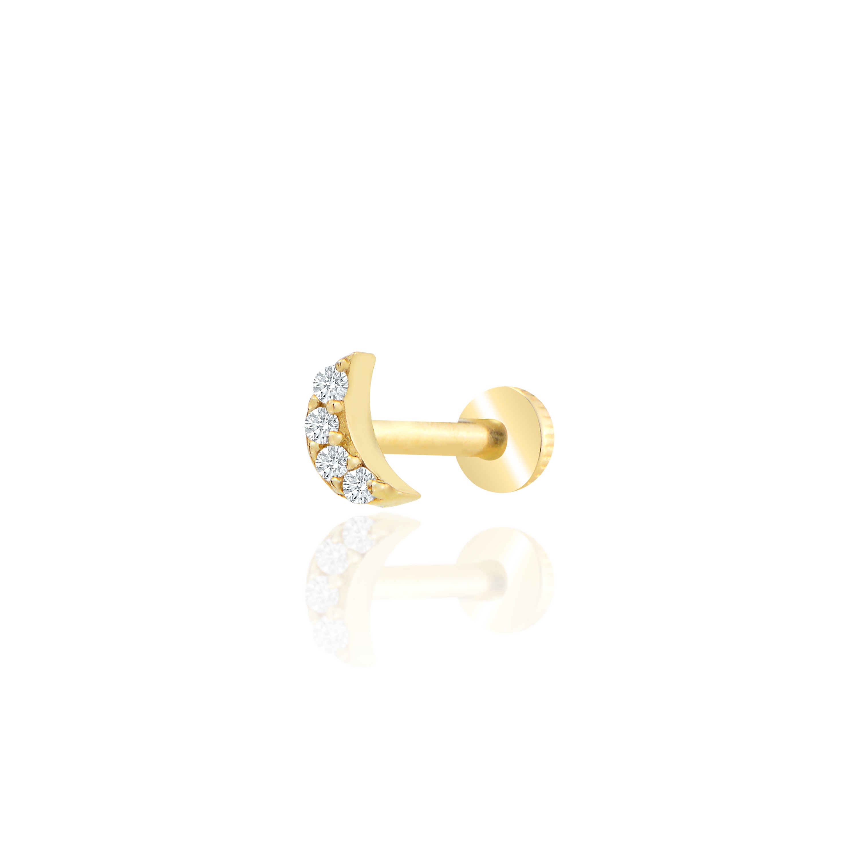 Taşlı ay tragus piercing - sarı altın
