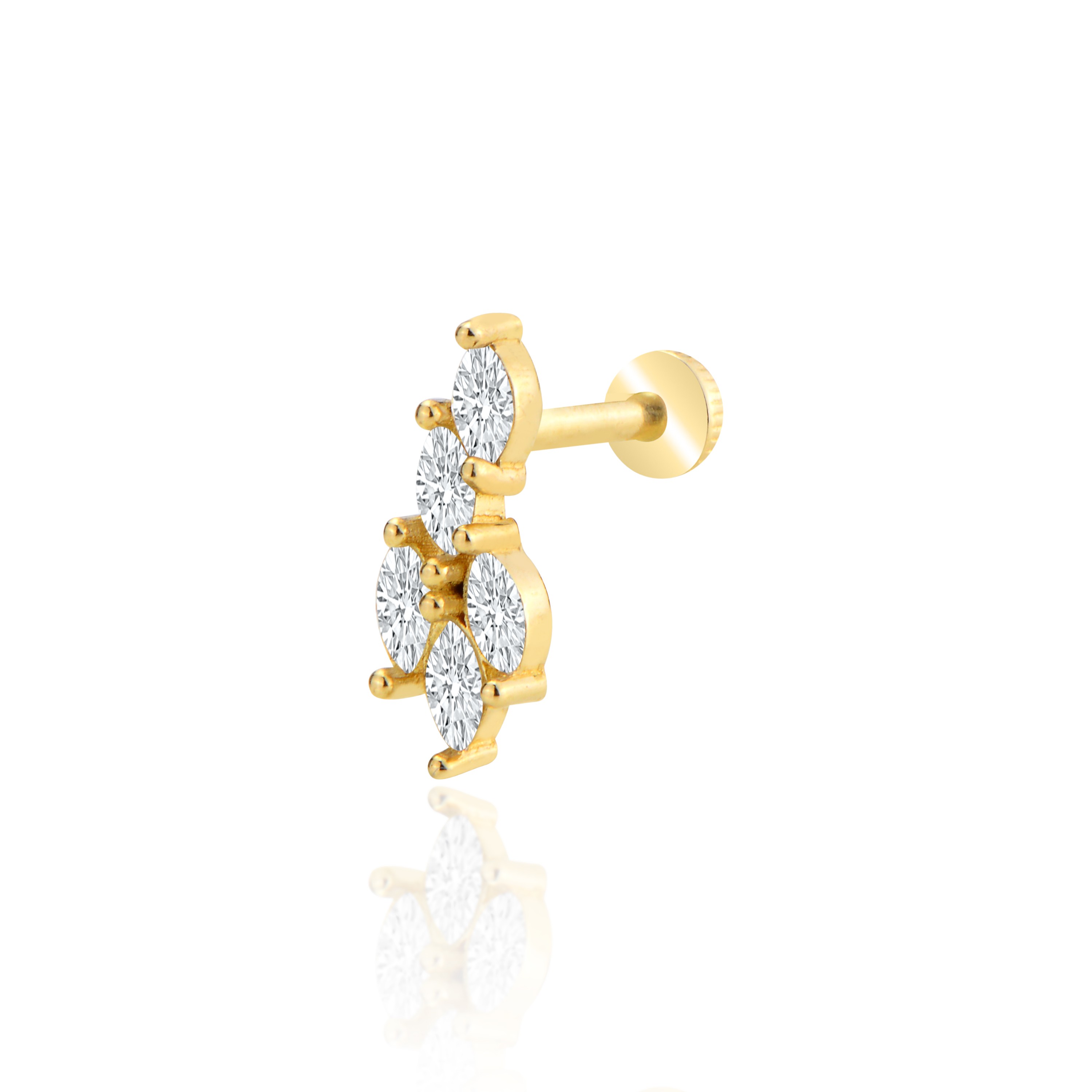 Tasarım markiz taşlı tragus piercing - sarı altın