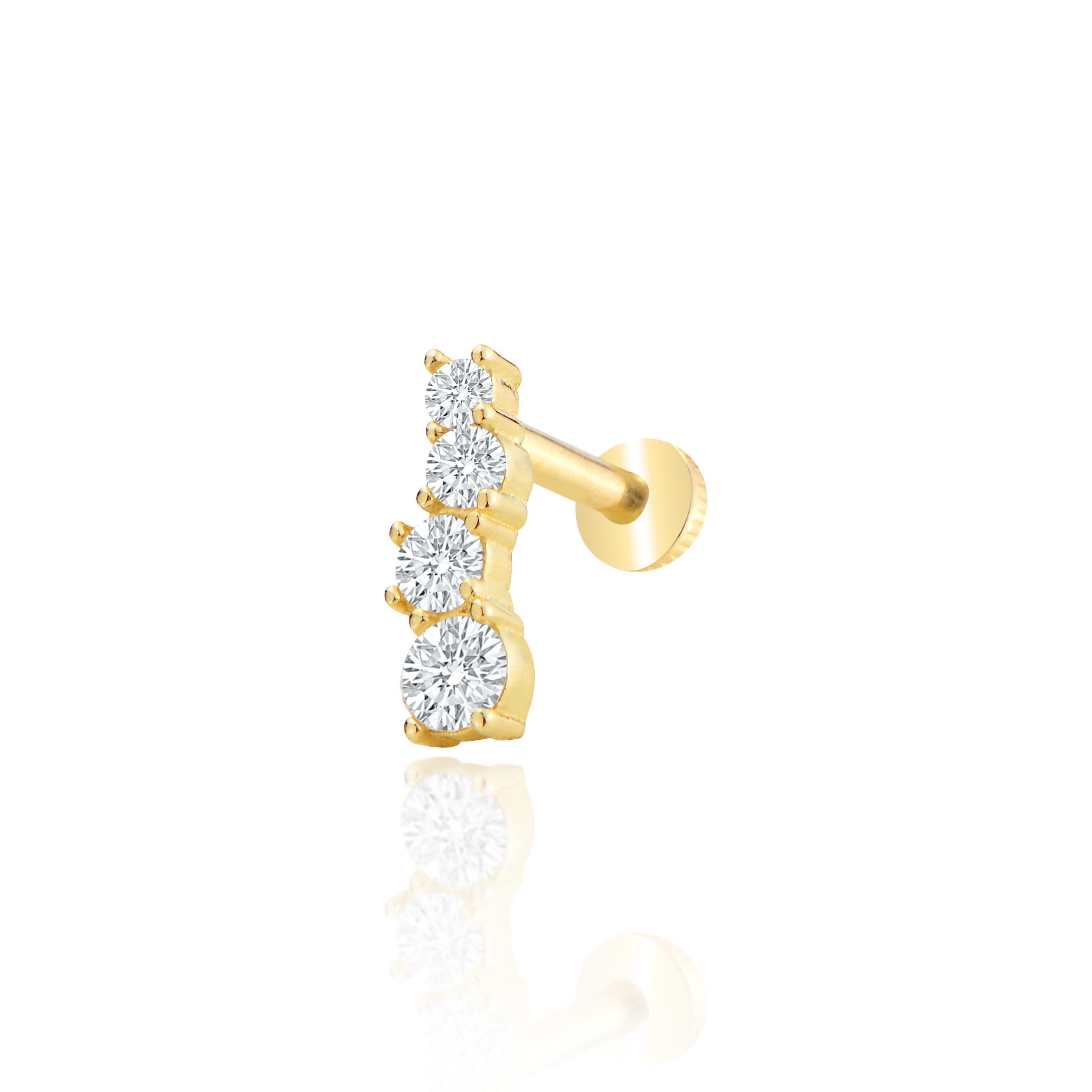 Suyolu 4 taş tragus piercing - sarı altın