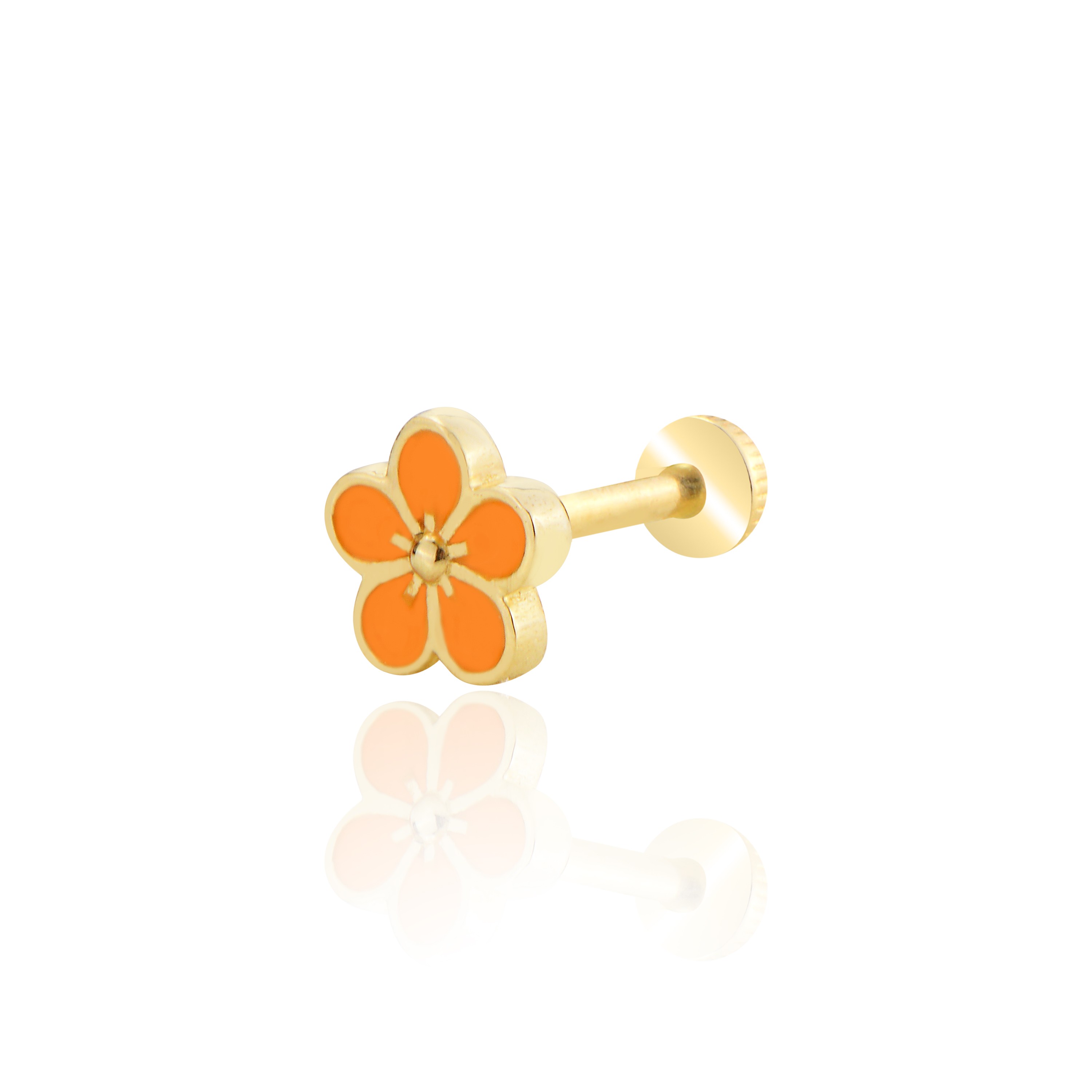 Turuncu mineli çiçek tragus piercing - sarı altın