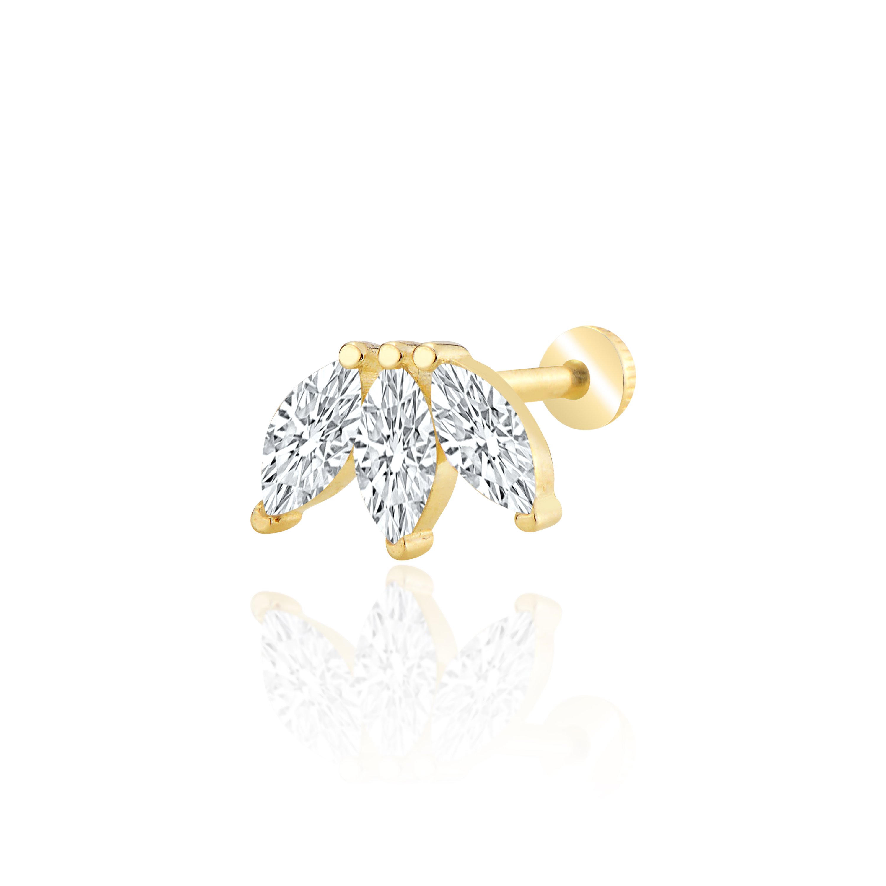 3 lü markiz taş tragus piercing - sarı altın