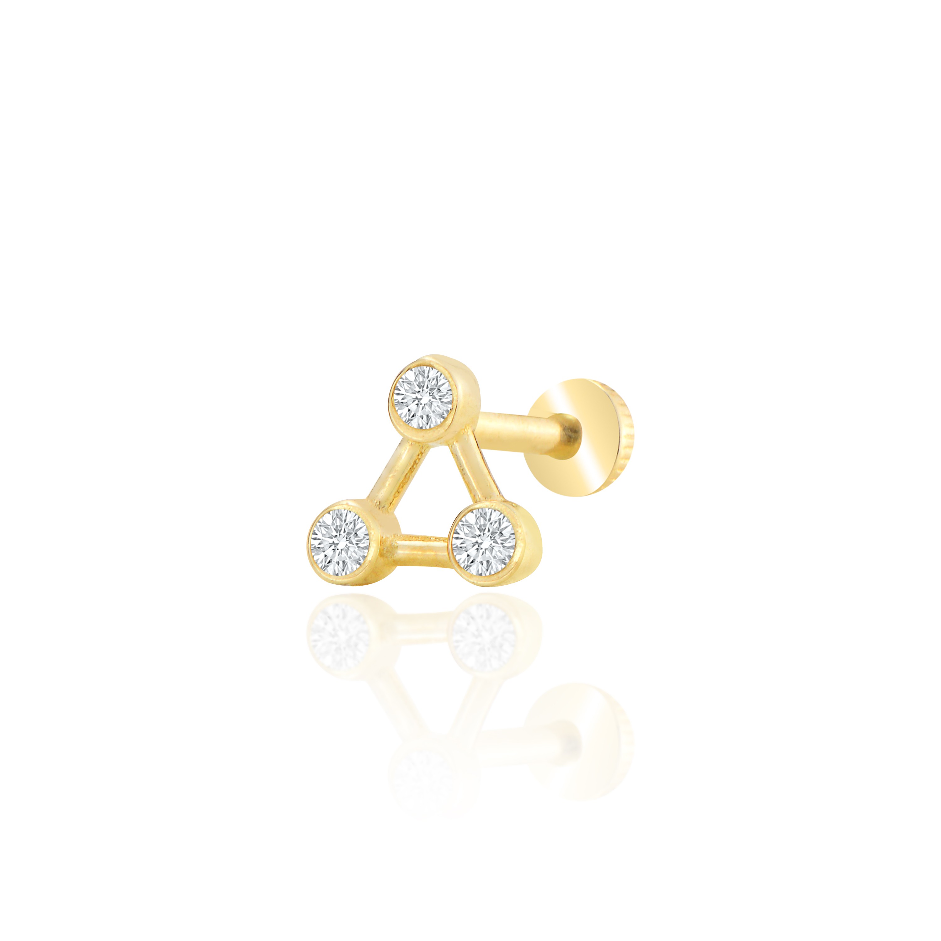 Üçgen sıvama taşlı tragus piercing - sarı altın