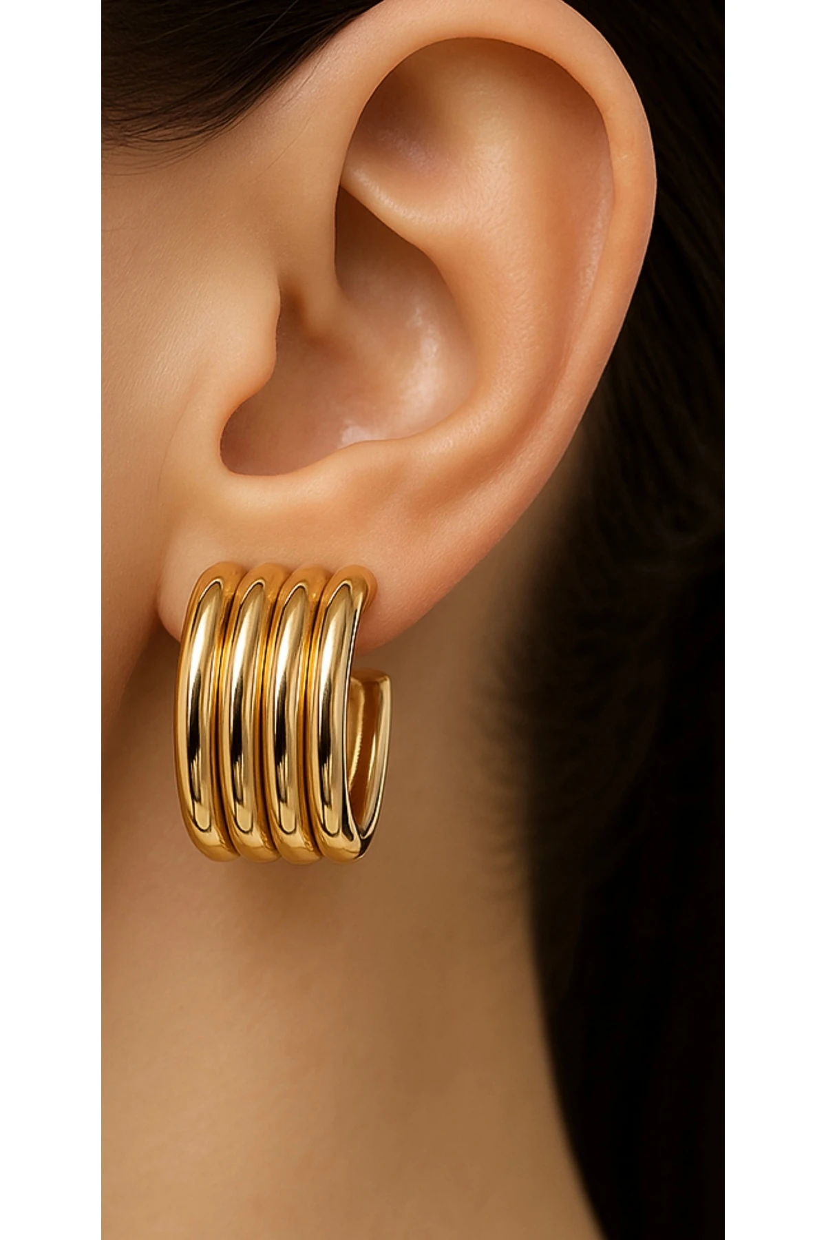 Çelik 4 Halka Küpe