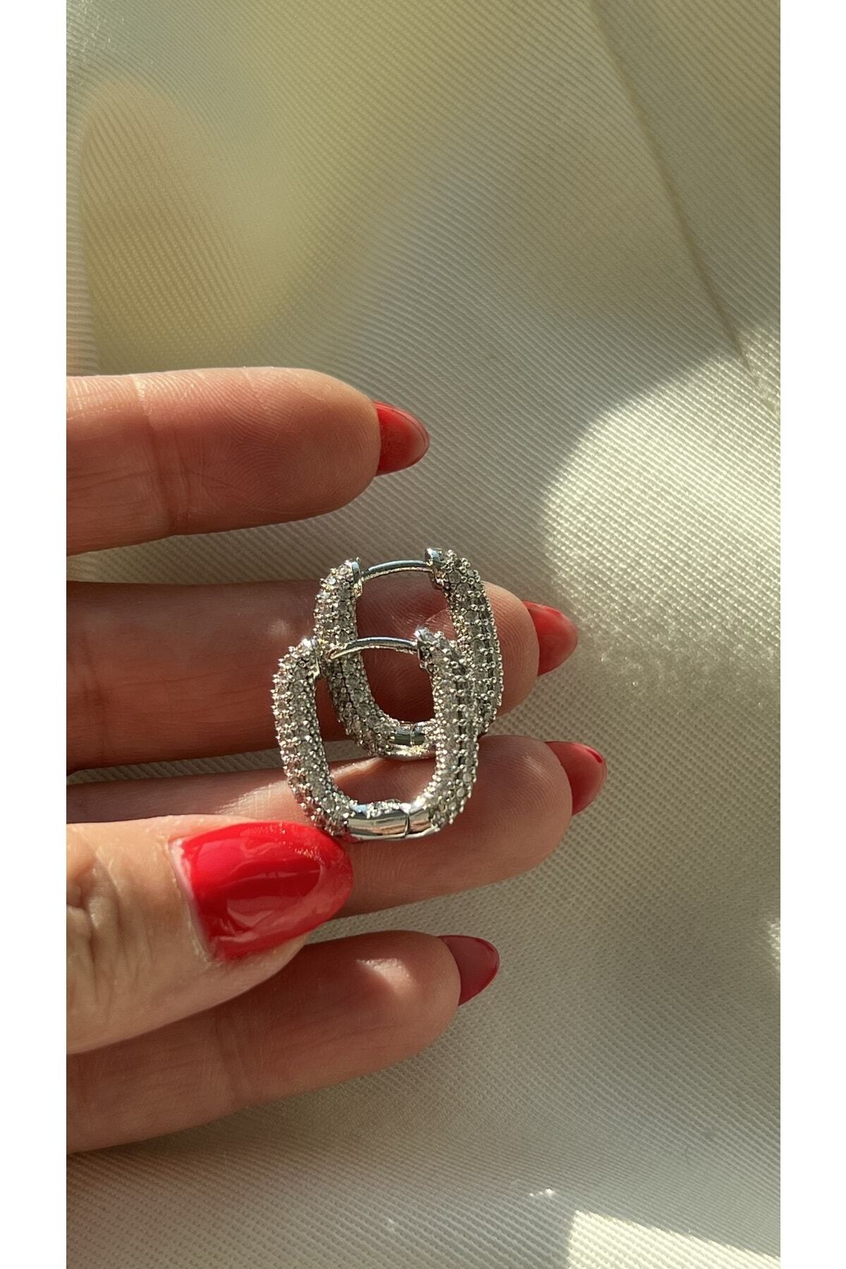 Çelik Taşlı Dikdörtgen Gina Küpe