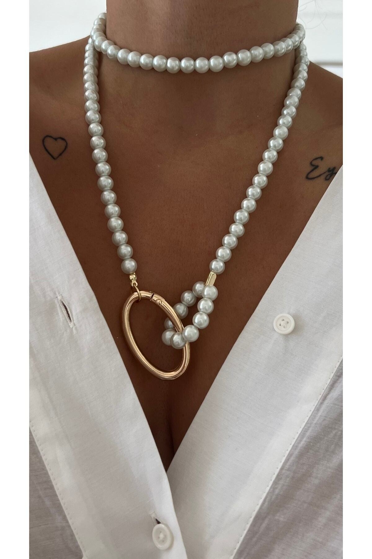 Halka Kelepçeli Inci Kolye