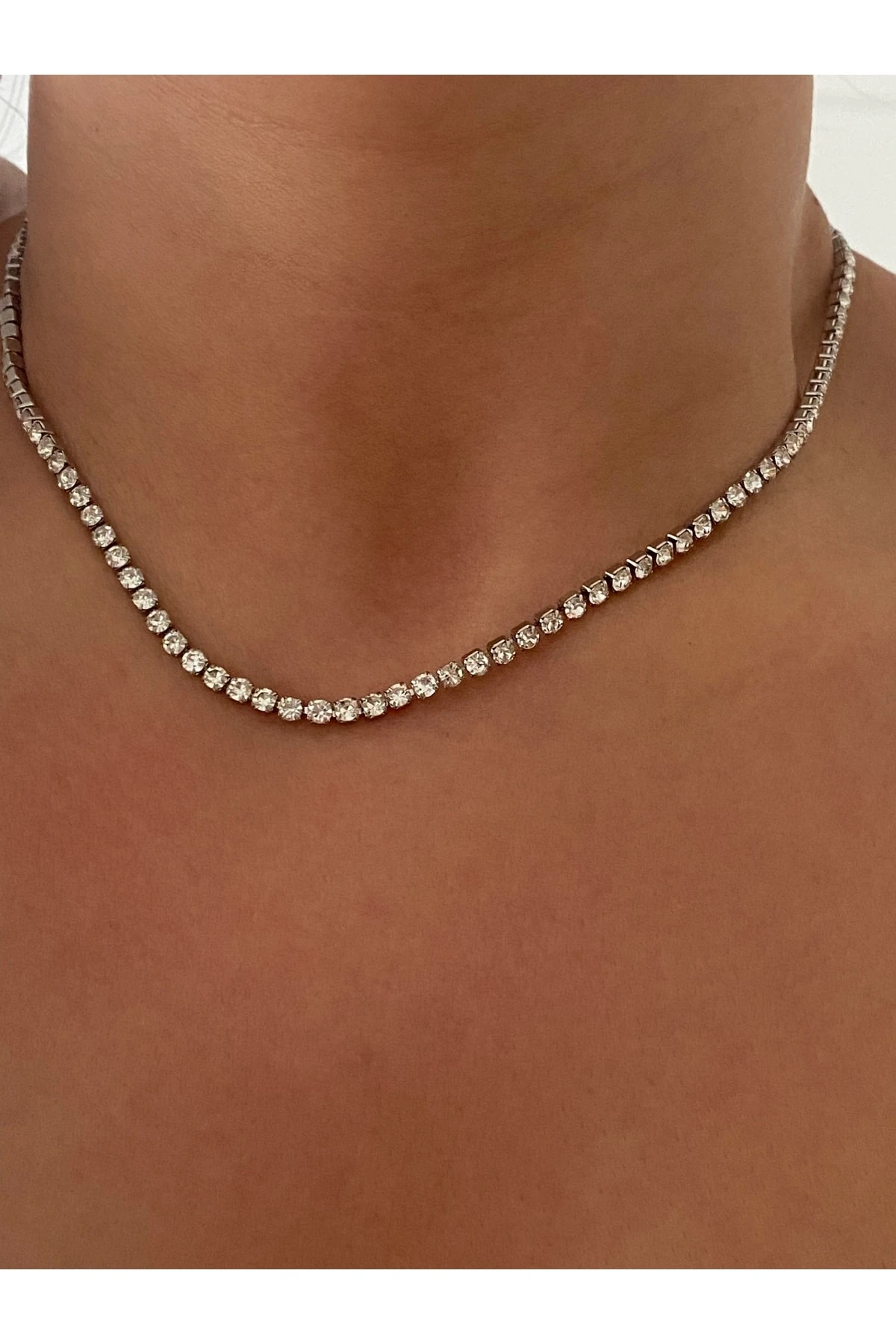 Çelik Baget Taşlı Örme Kolye