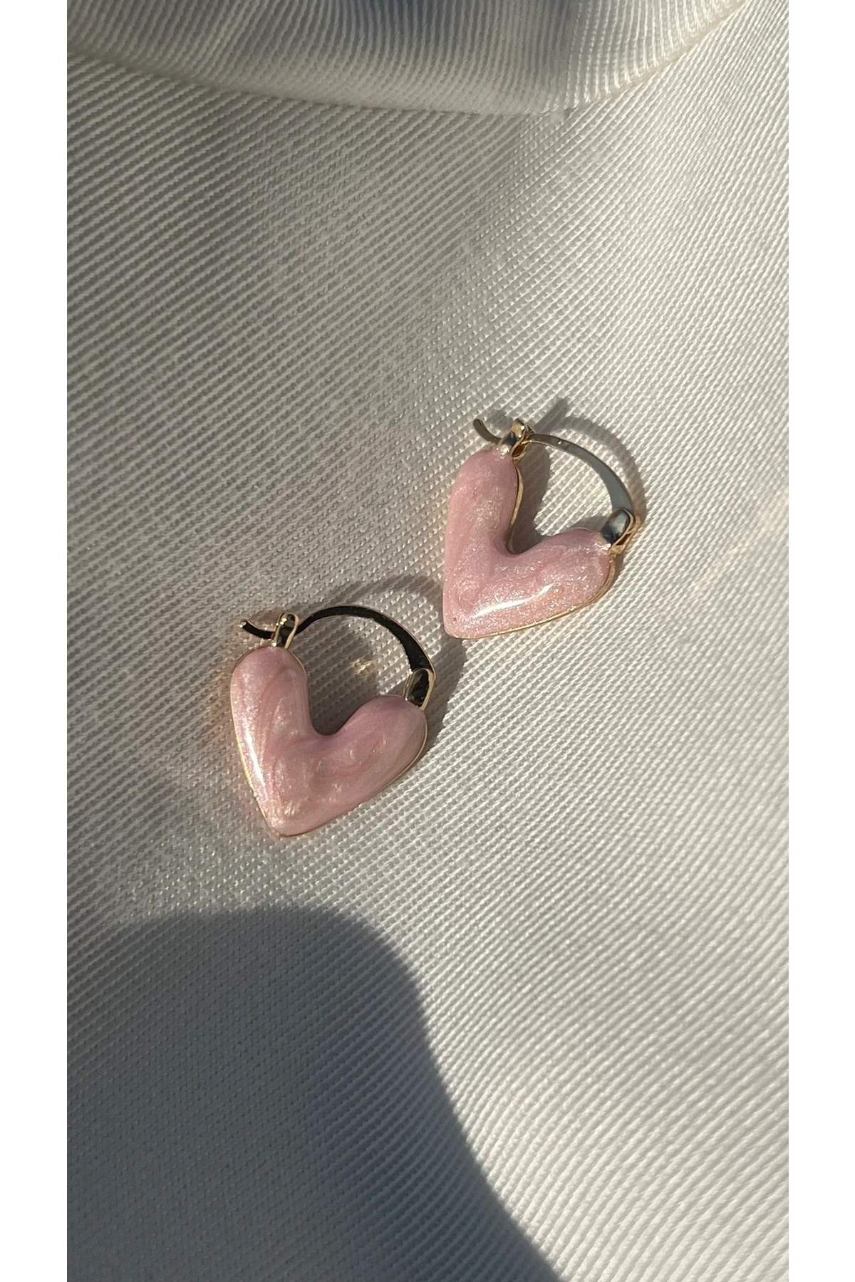 Çelik Pembe Sedefli Kalp Küpe