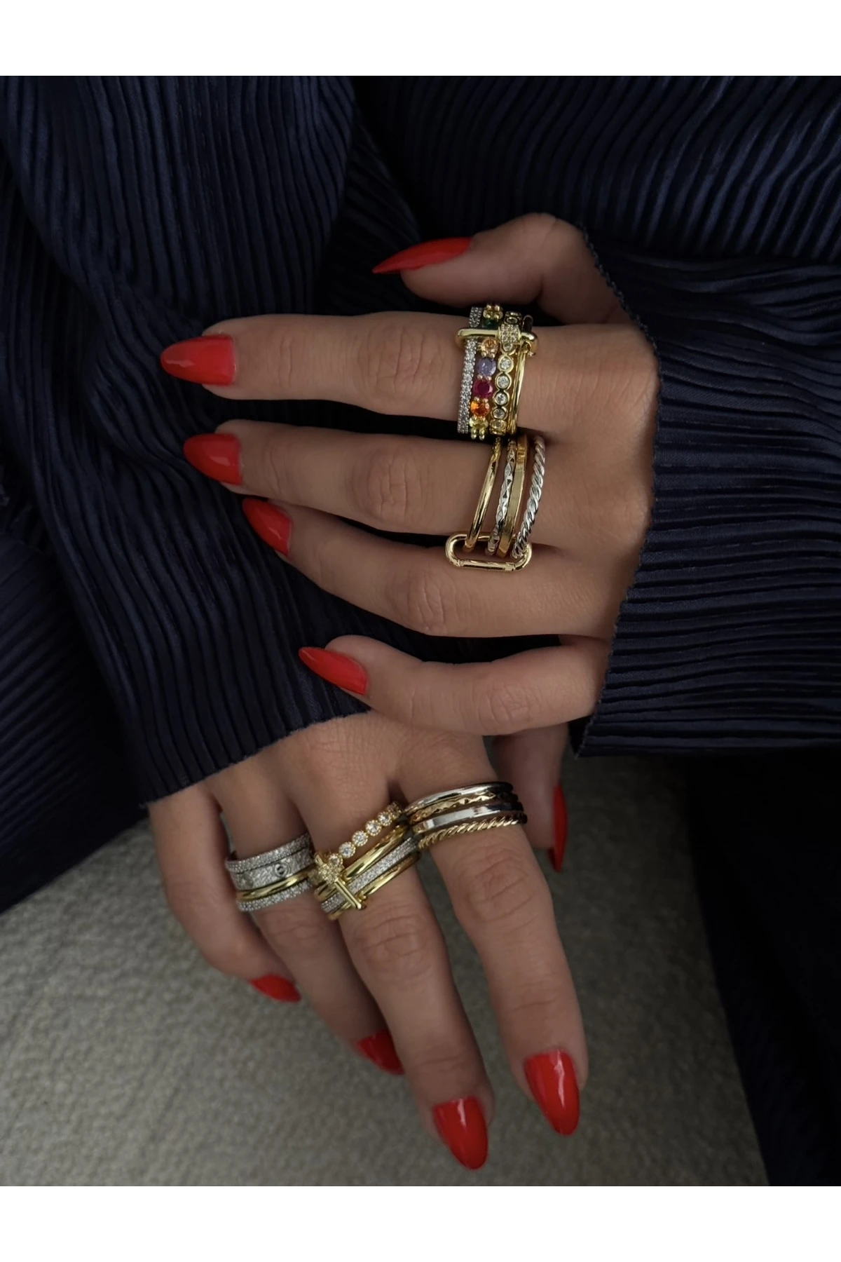 Çelik İthal Çift Renk 4lü Yüzük