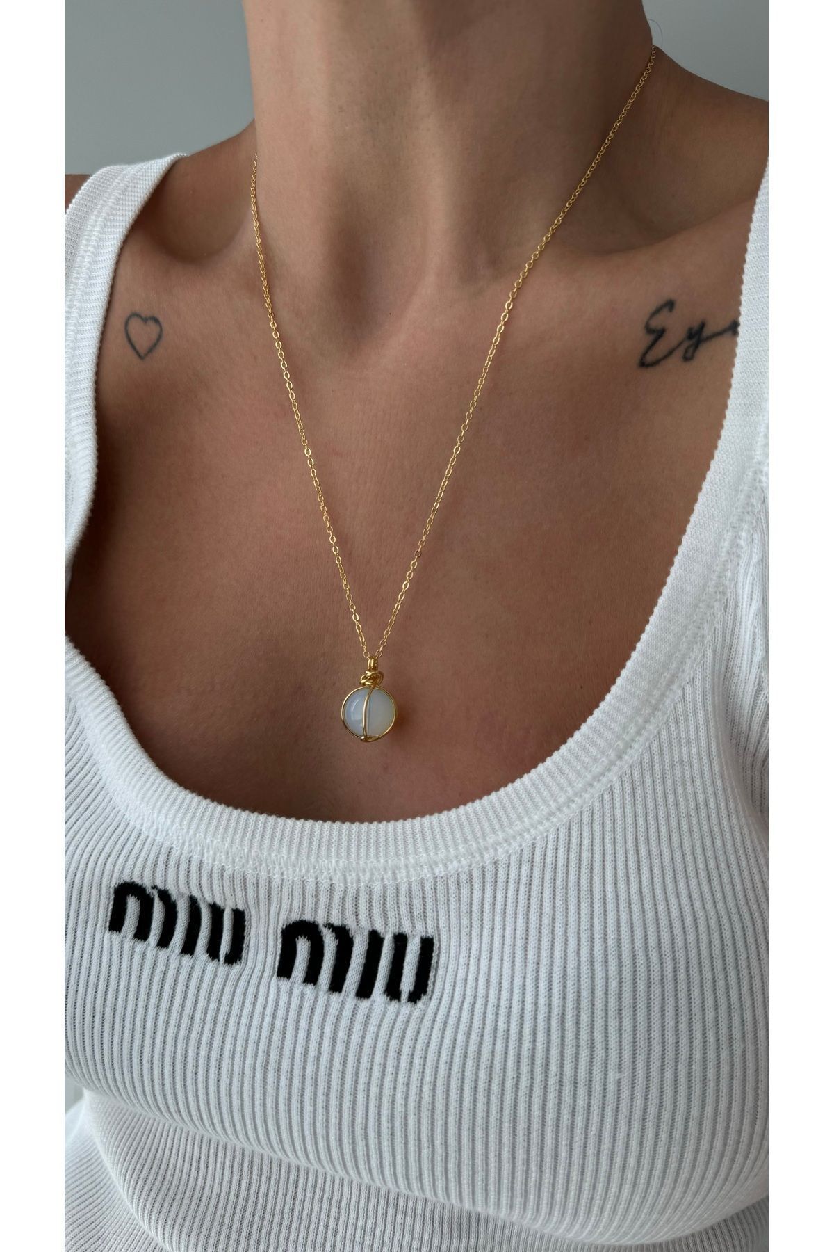 Çelik Ay Taşı Kolye