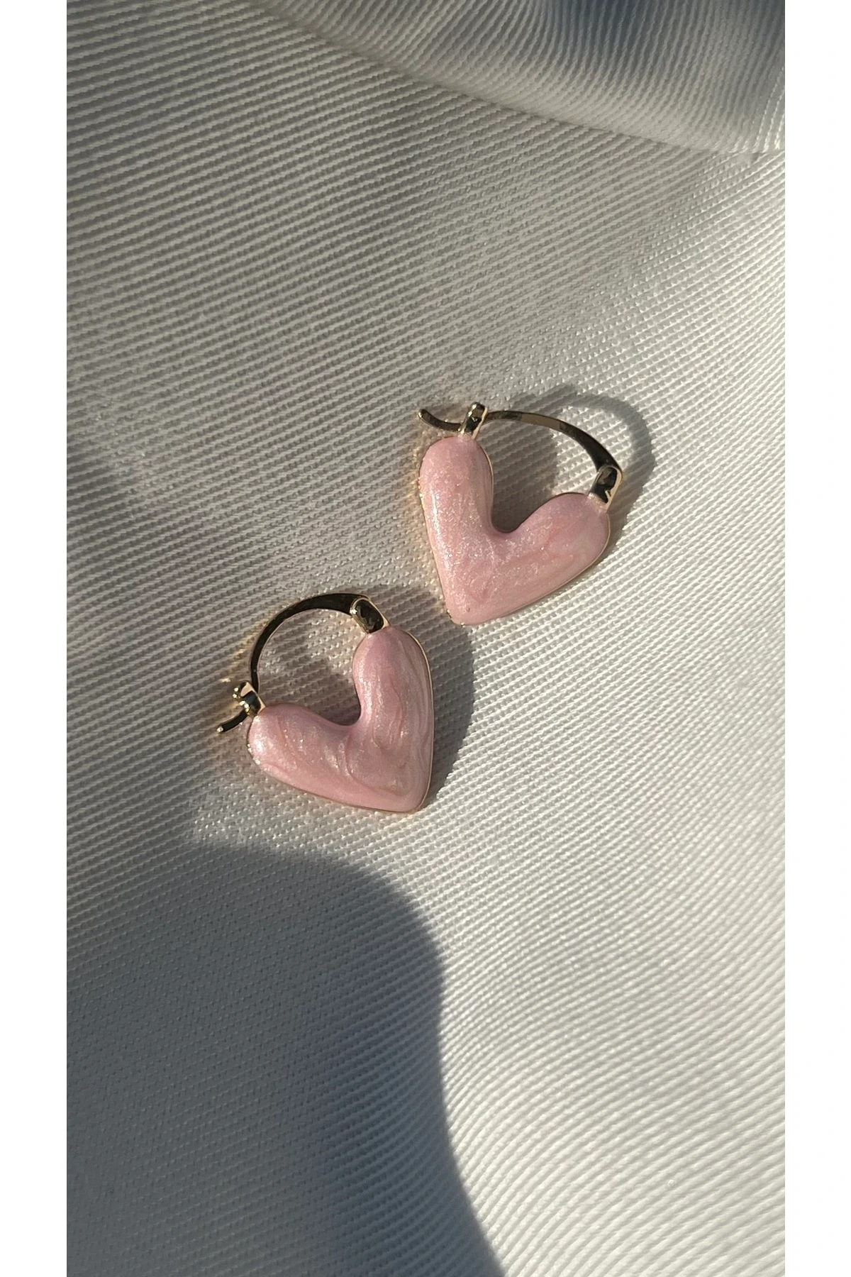 Çelik Pembe Sedefli Kalp Küpe