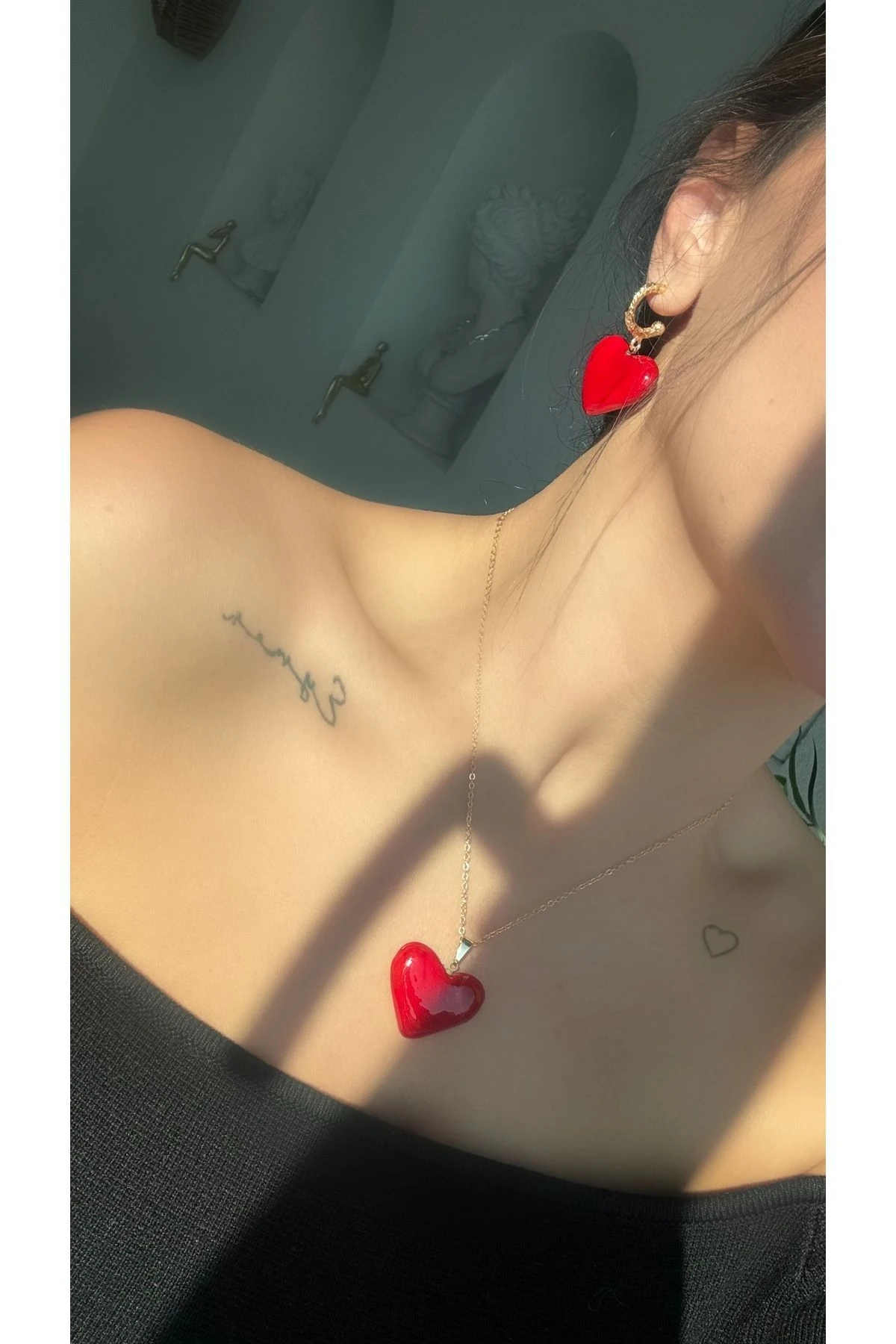 Sevgililer Günü Özel Murano Kalp Kolye ve Küpe Seti