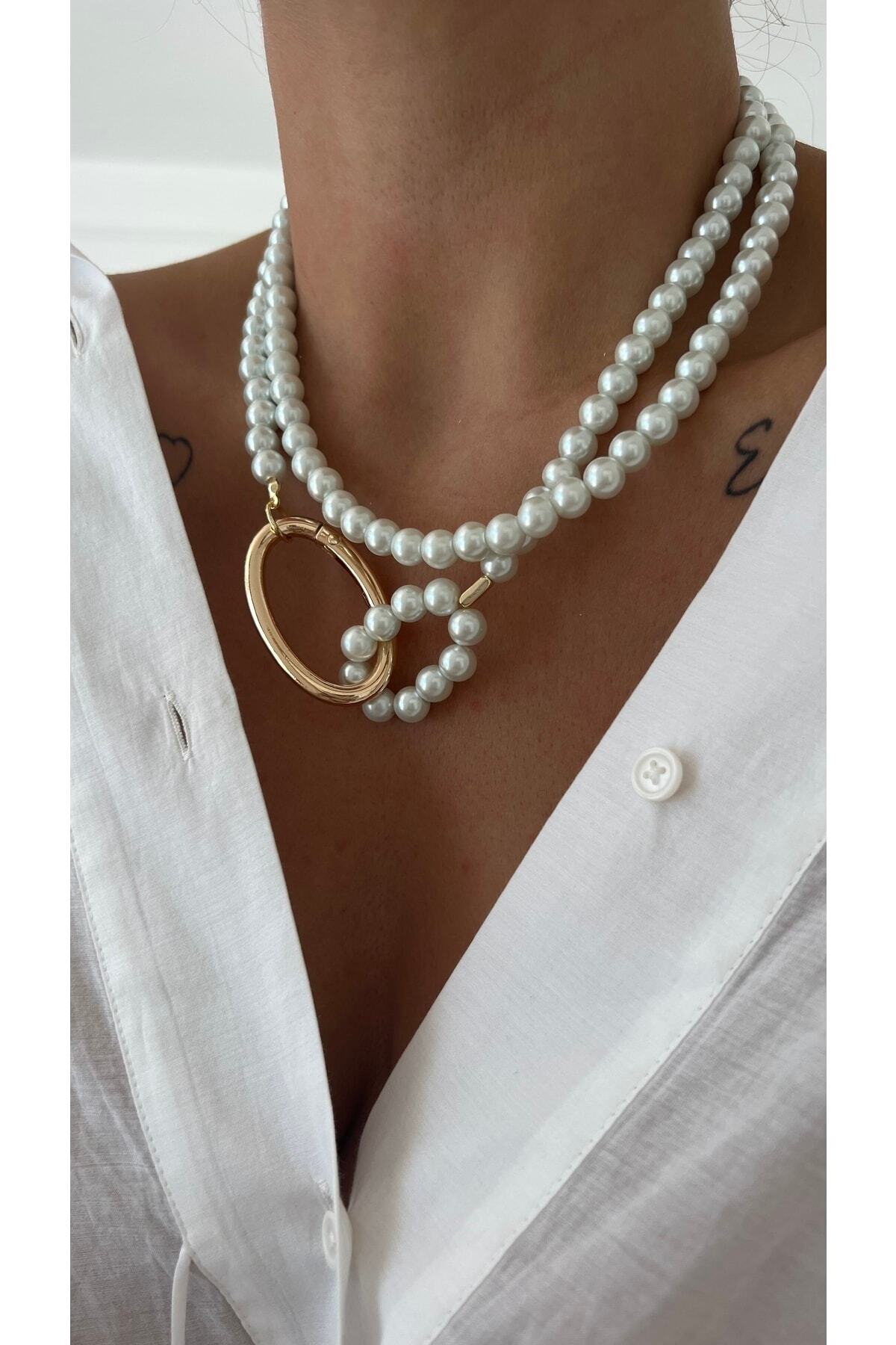 Halka Kelepçeli Inci Kolye