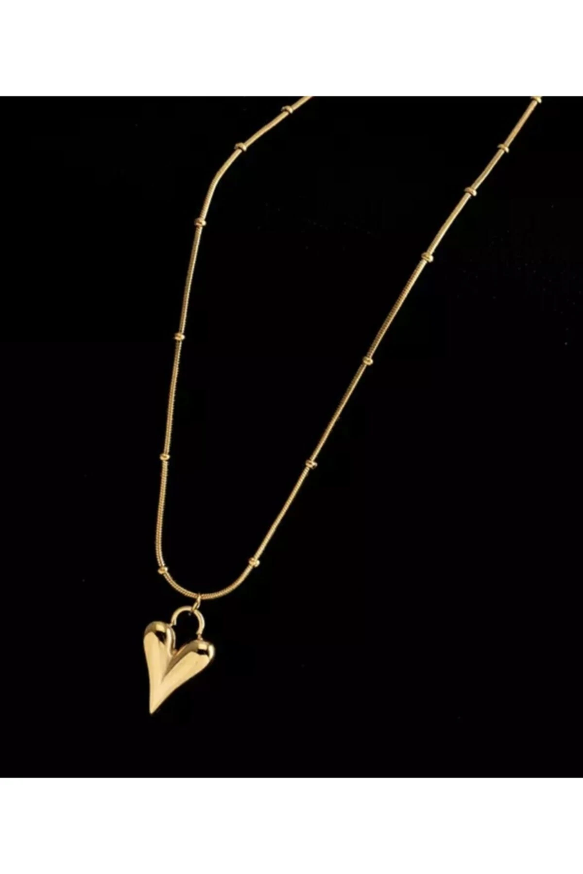 Çelik Top Incirli Bombeli Kalp Kolye