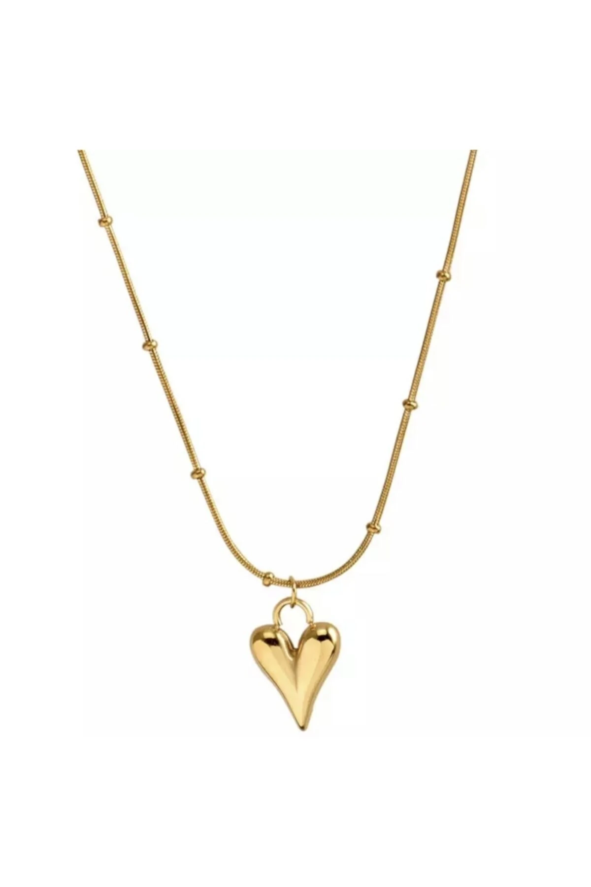 Çelik Top Incirli Bombeli Kalp Kolye