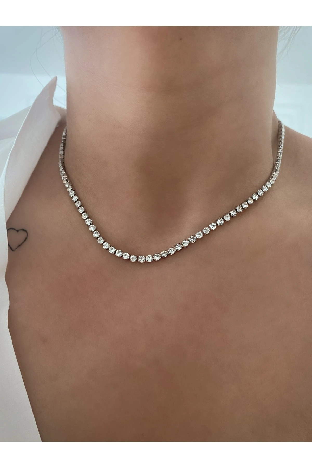 Çelik Baget Taşlı Örme Kolye