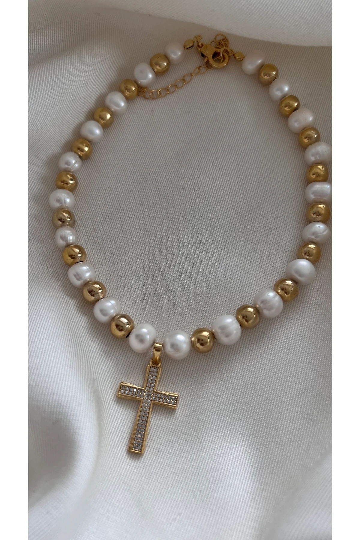 Gerçek Barok Incili Cross Choker
