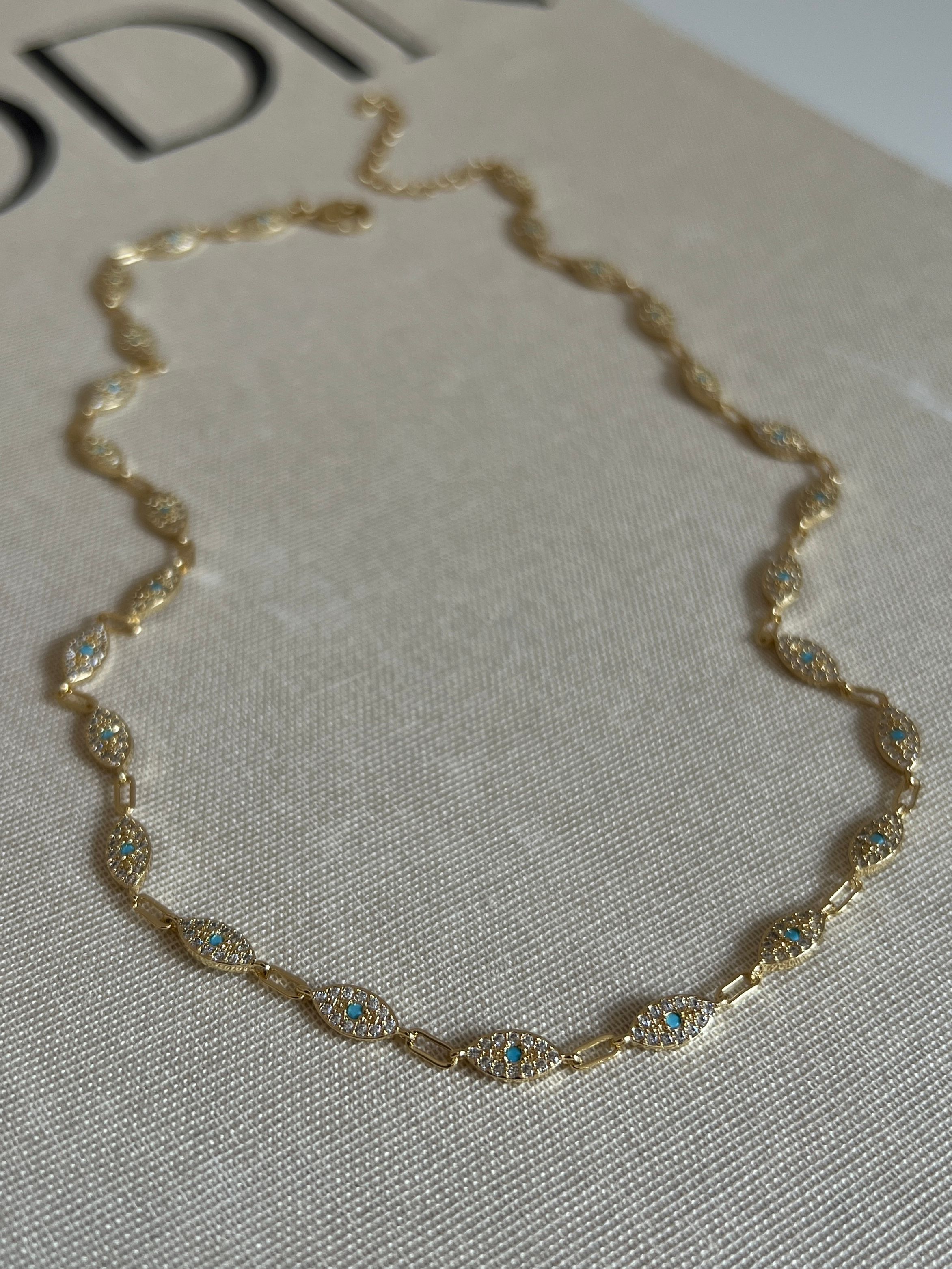 Gold Rengi Zirkon Taşlı Sıralı Göz Model Kadın Kolye