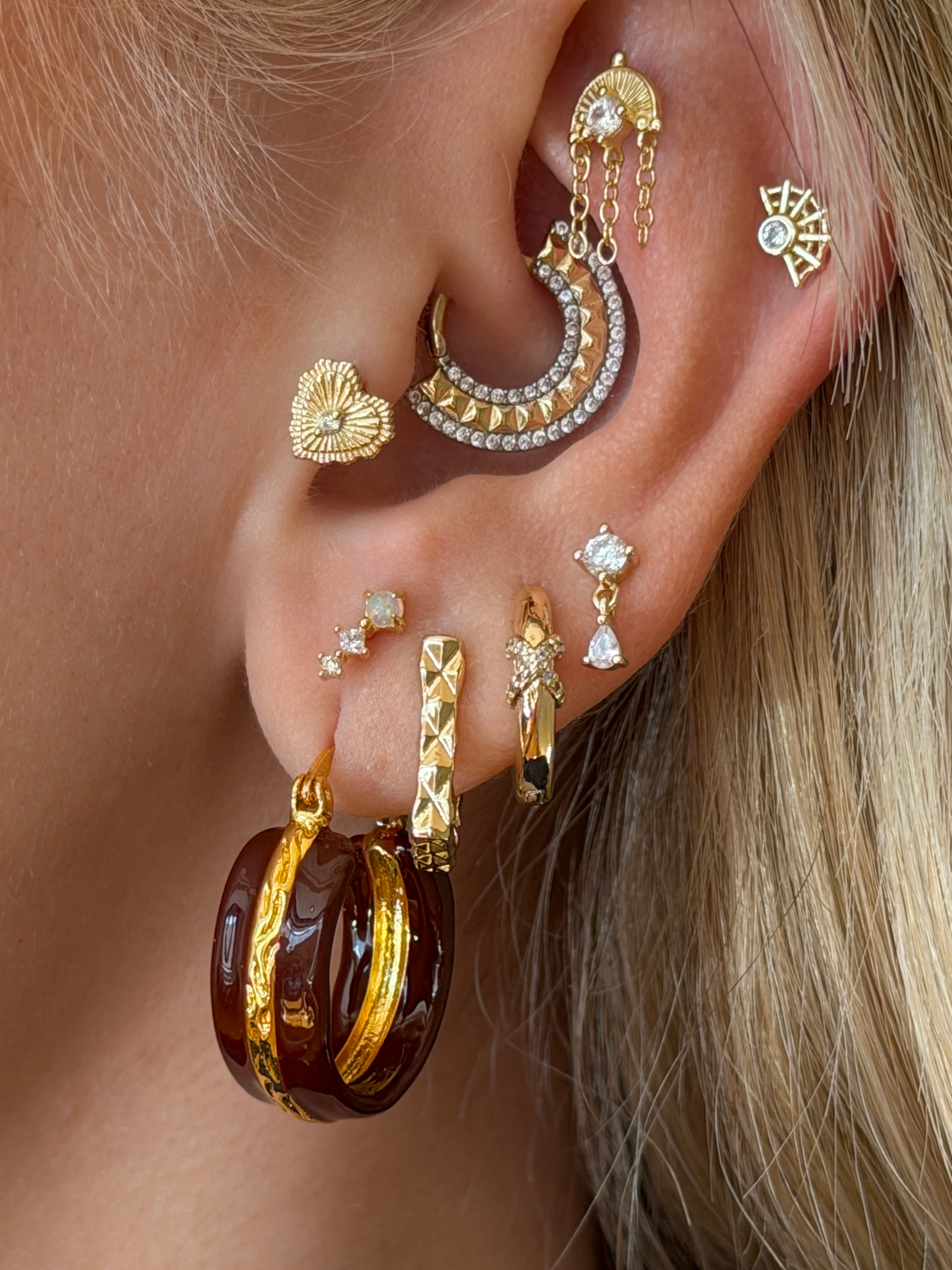 Gold Rengi 925 Ayar Gümüş Kalp Piercing