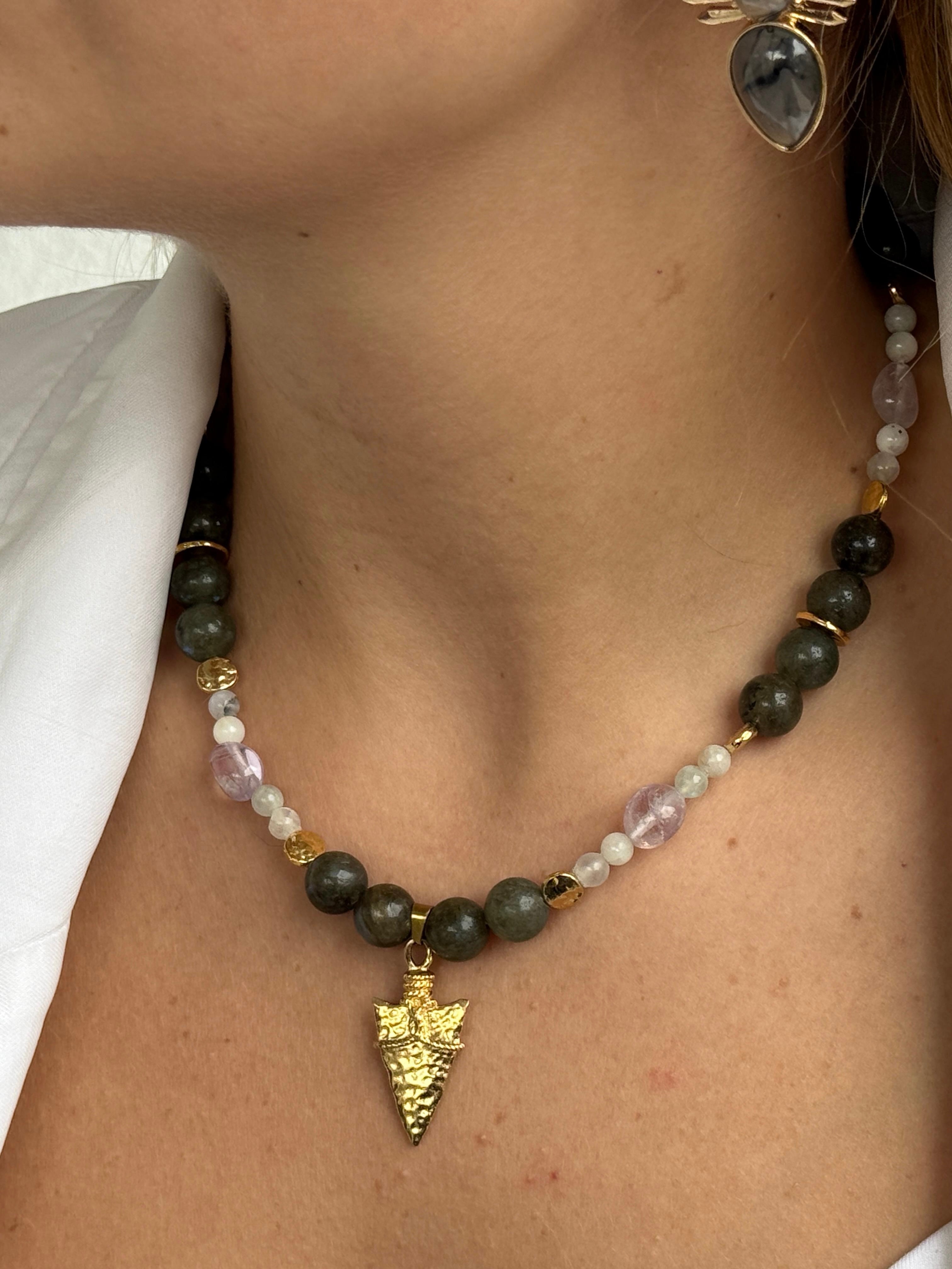 Arche Collection Labradorit&Ametist&Aytaşı Taşlı (MYNA) Kadın Kolye