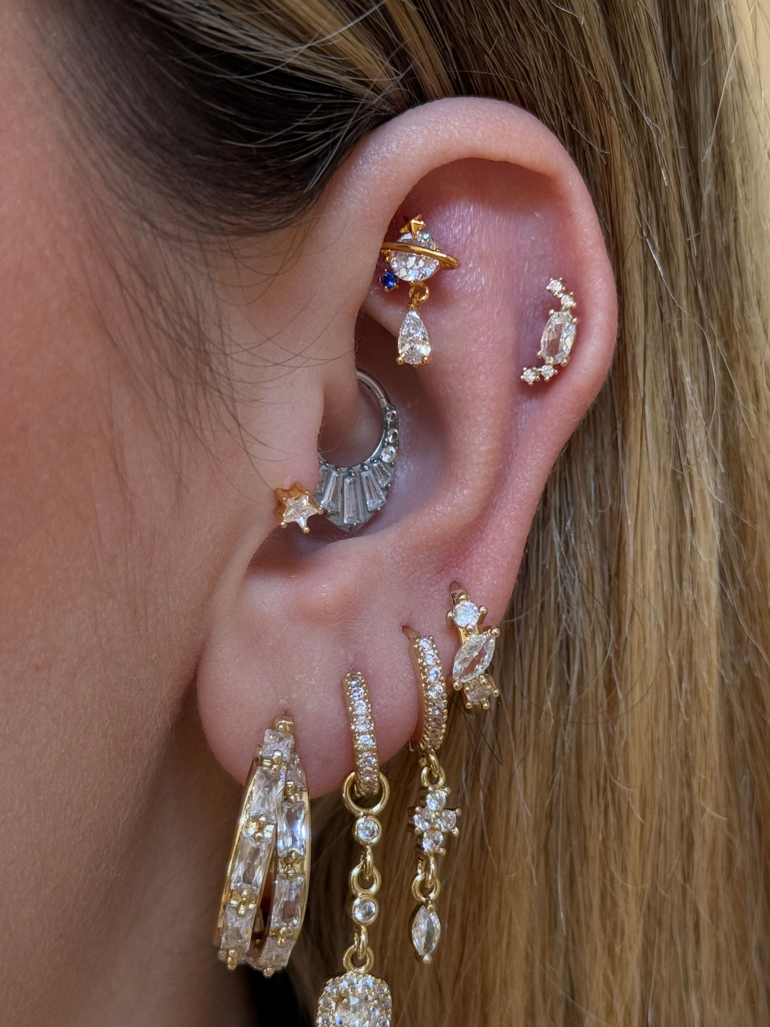 Gold Rengi Zirkon Taşlı Kadın Piercing