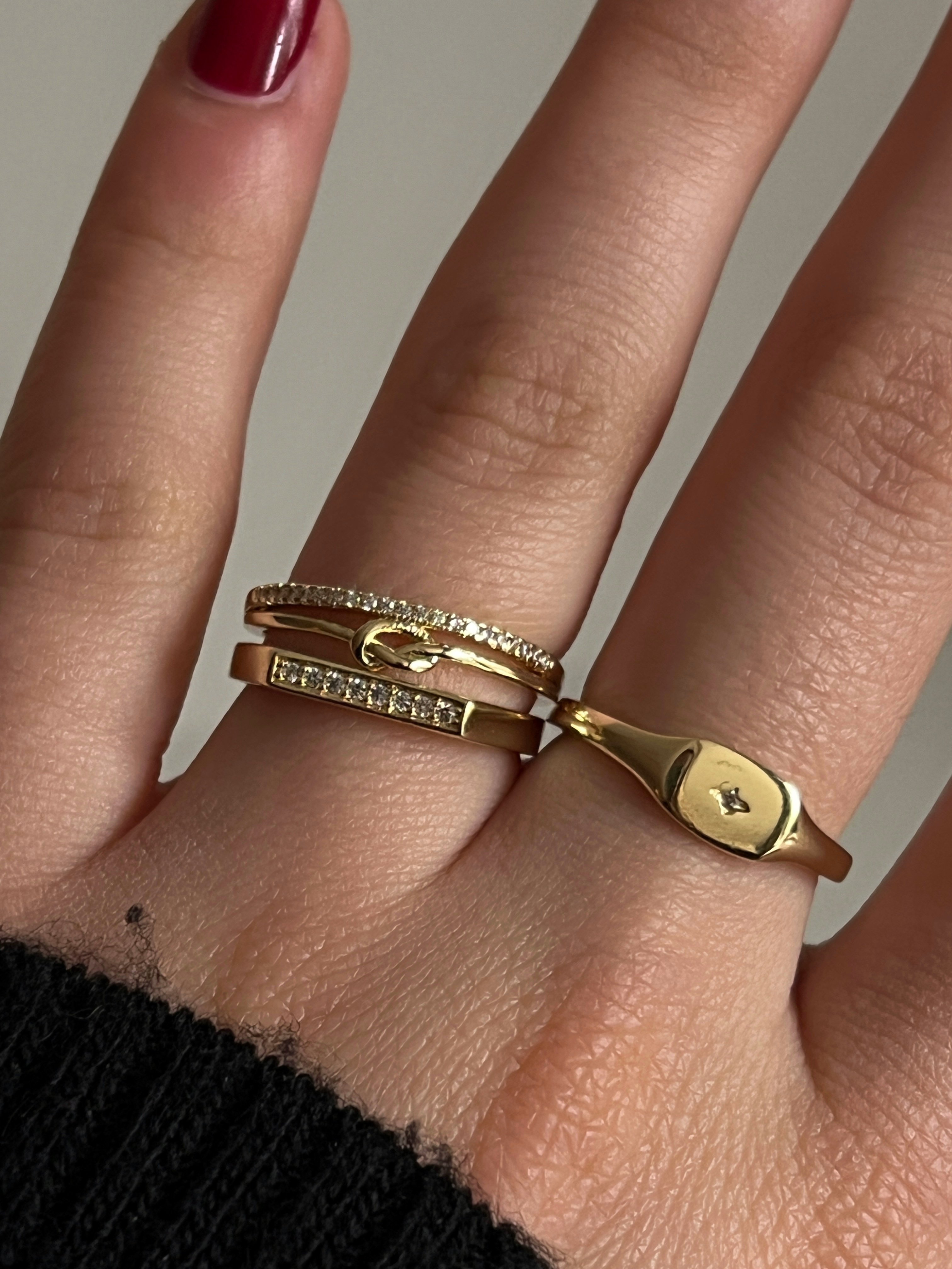 Gold Rengi Zirkon Taş Ve Düğüm Model İki Sıra Kadın Yüzük