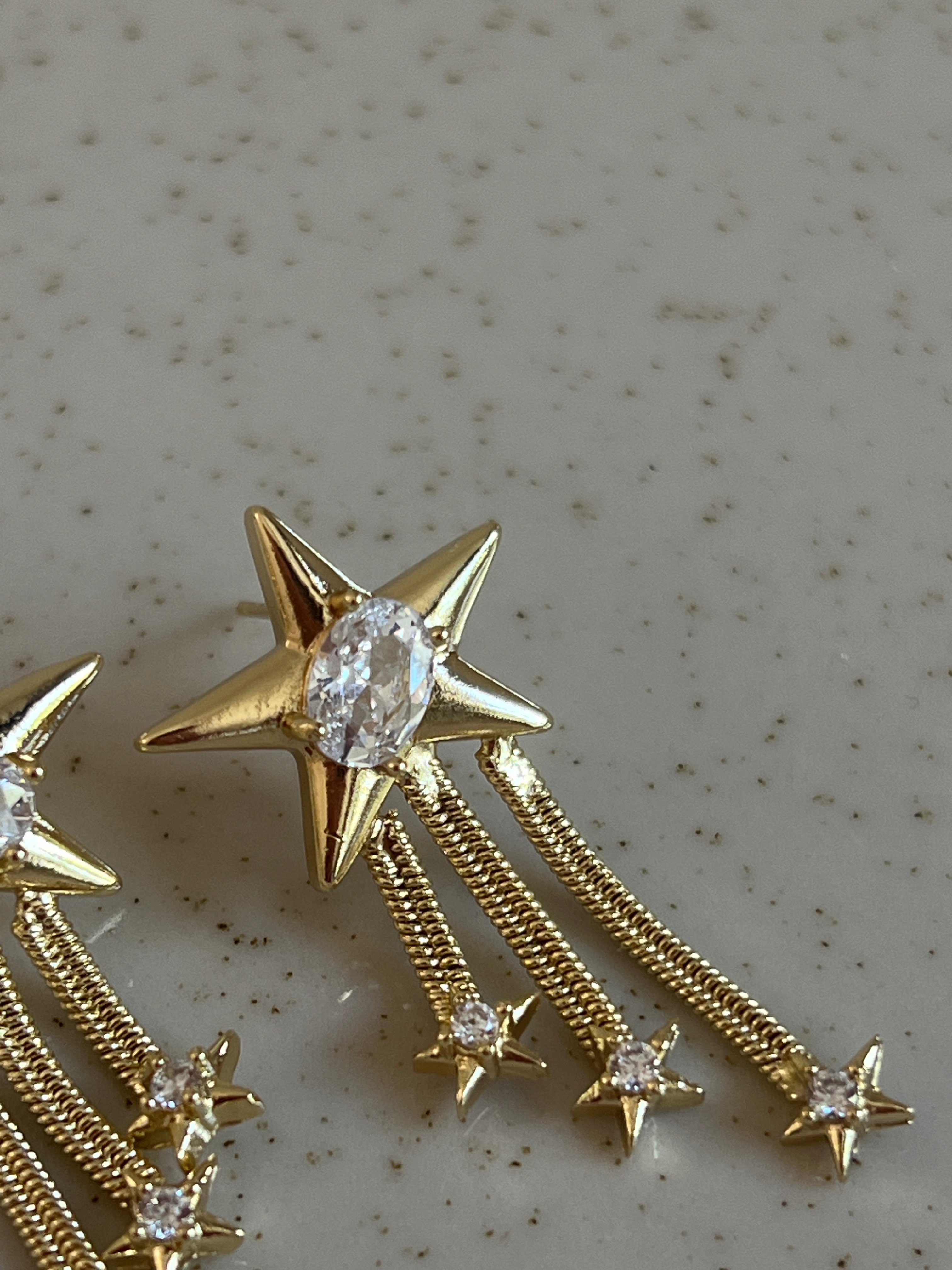 Zirkon Taşlı Yıldız Model Sallantılı Kadın Küpe