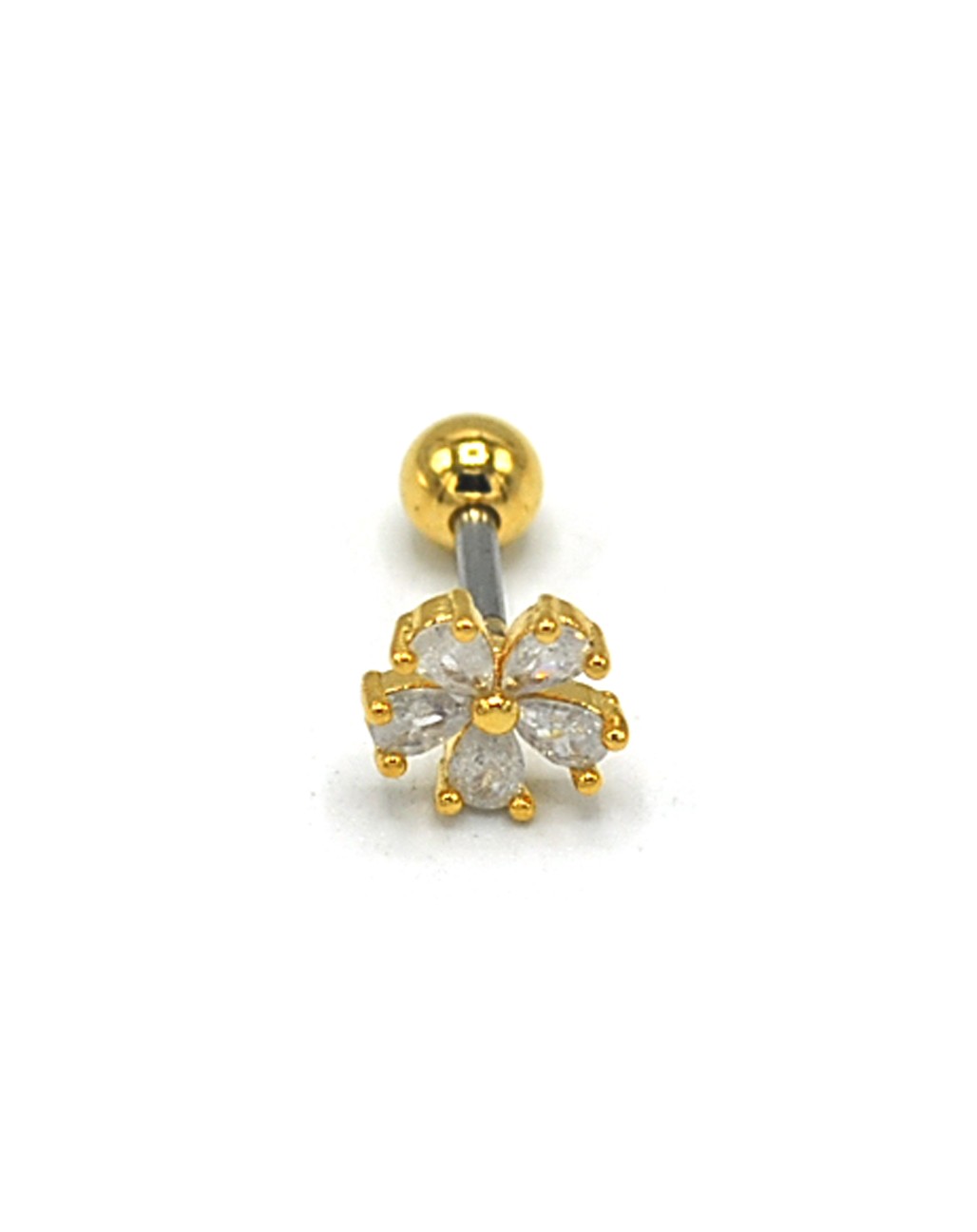 Zirkon Taşlı Gold Renk Çiçek Piercing