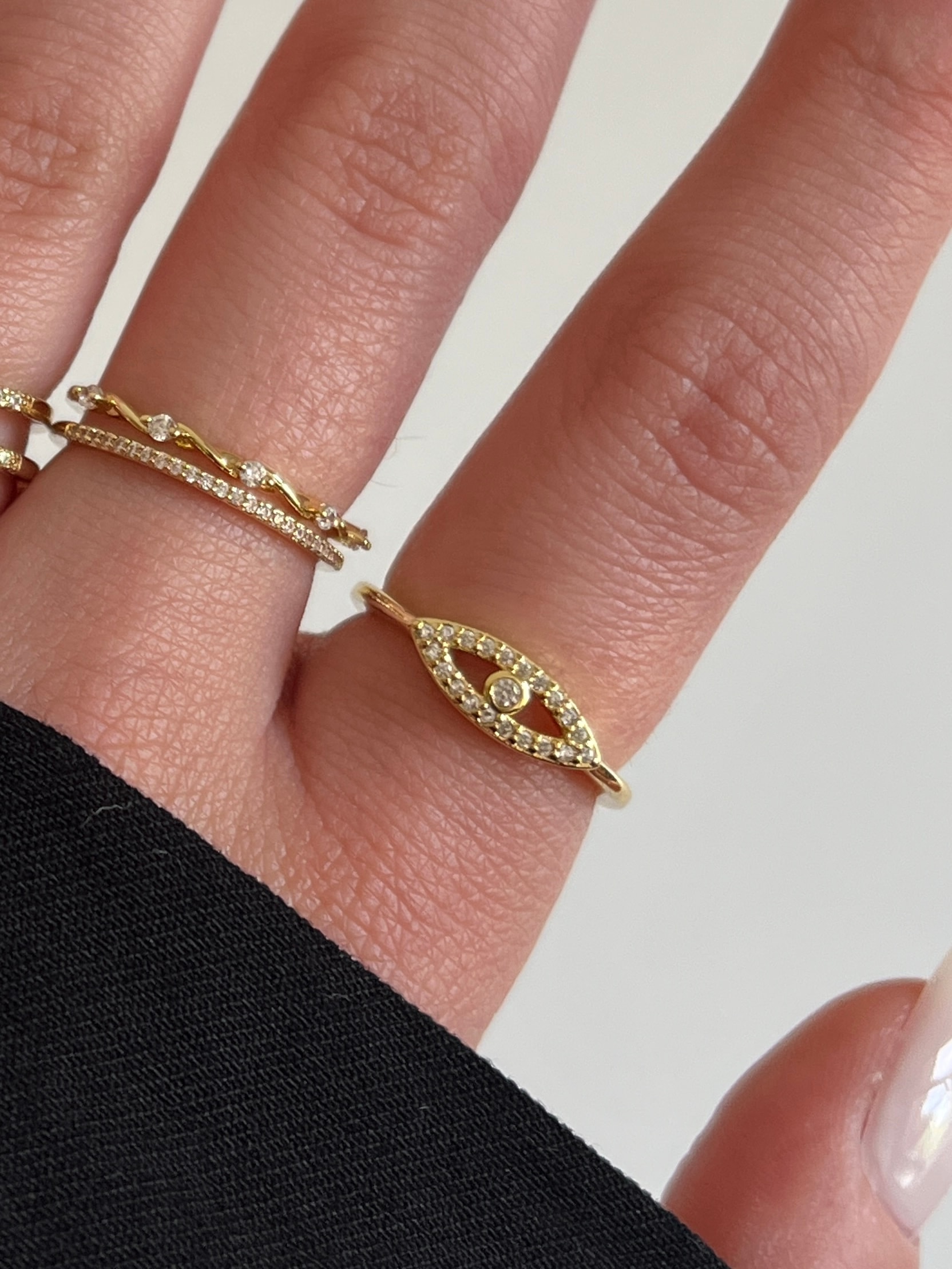 Gold Rengi Zirkon Taşlı Göz Model Kadın Yüzük