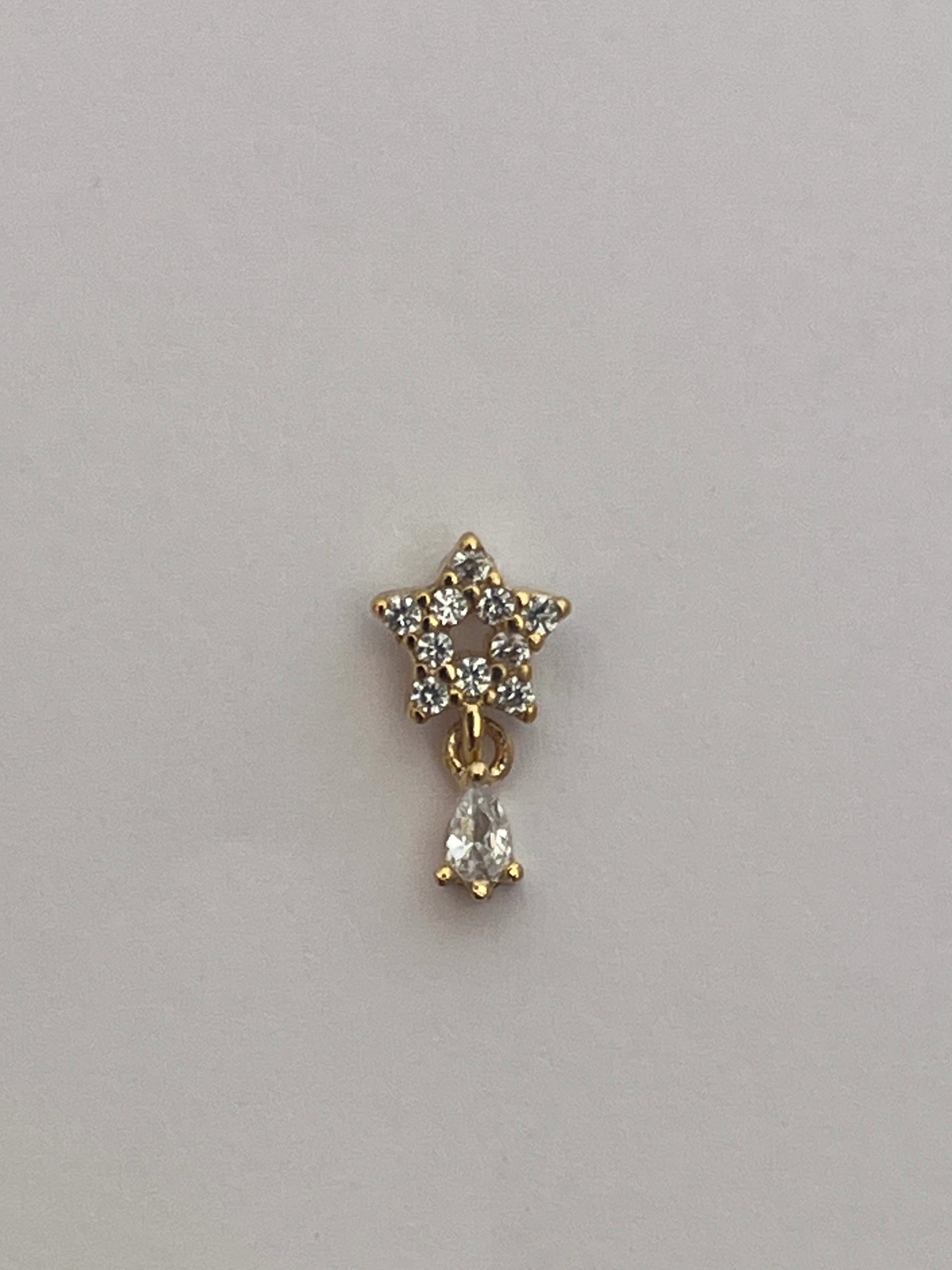 Damla Taş Sallantılı Gold Rengi Yıldız Piercing