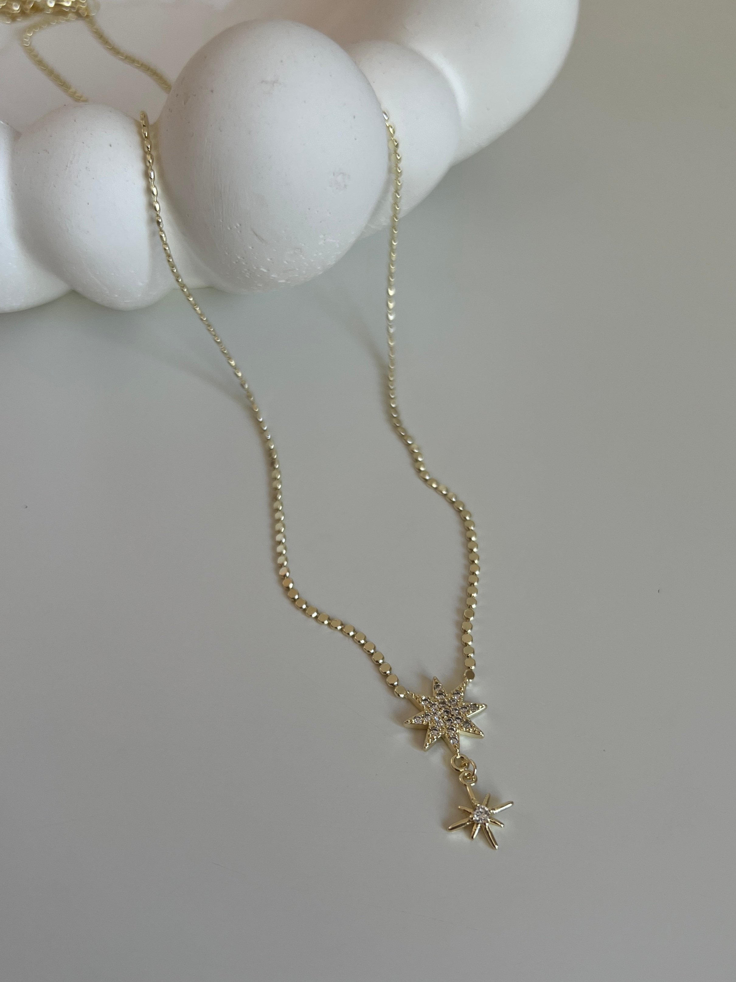Gold Rengi Zirkon Taşlı İkili Kutup Yıldızı Model Kadın Kolye
