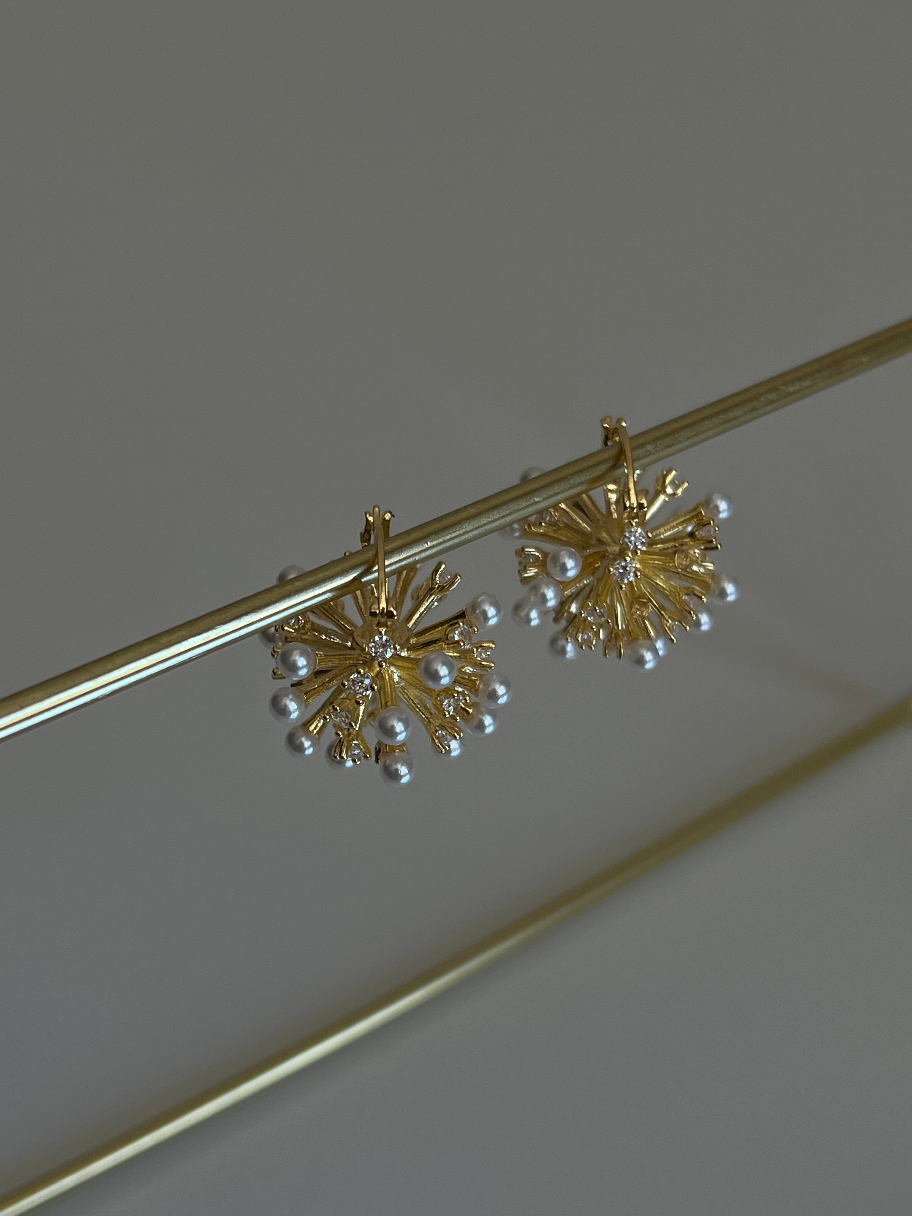 Gold Rengi Zirkon Taş Ve İnci Detaylı Kadın Küpe