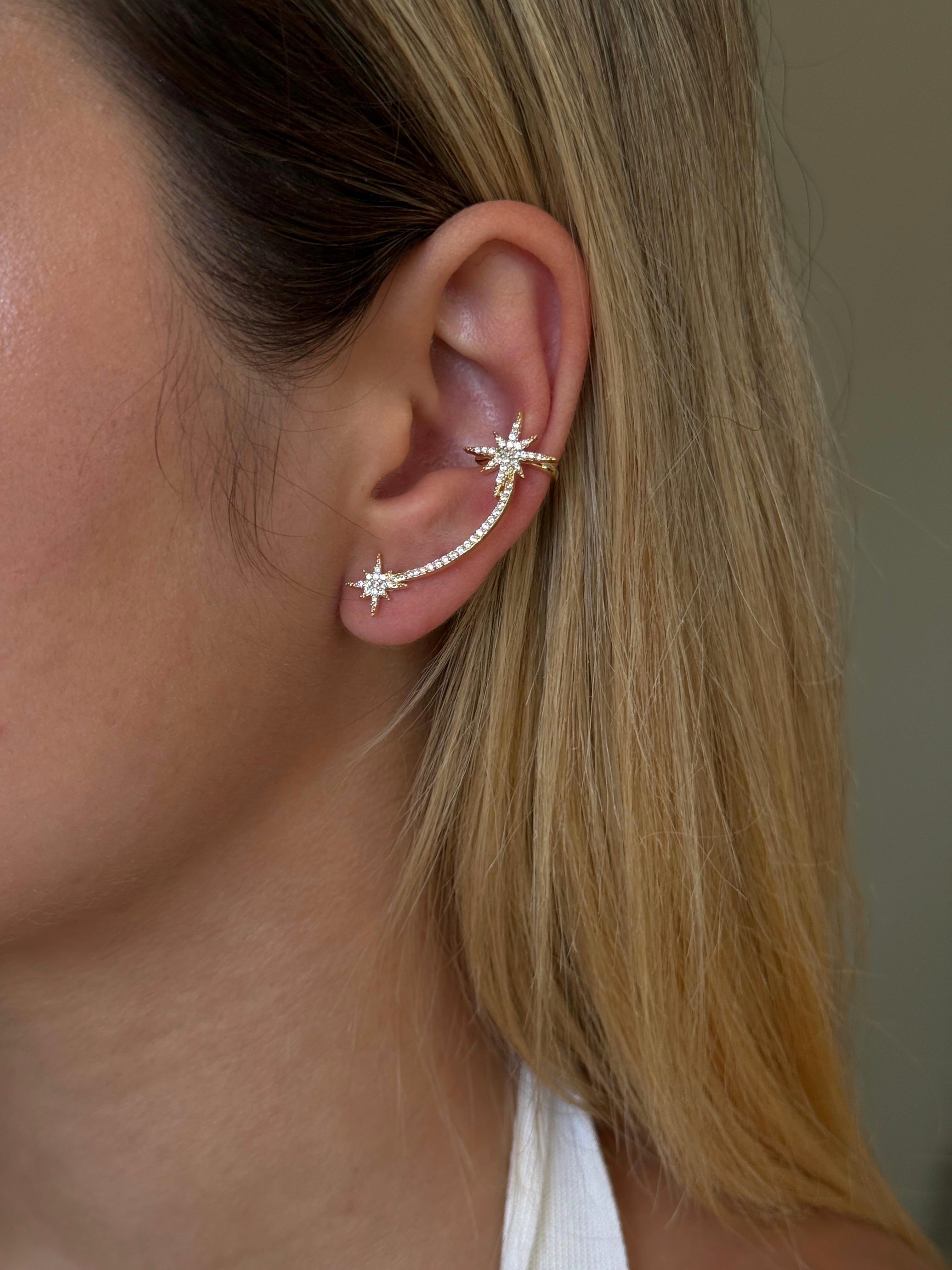 Zirkon Taşlı Yıldız Model Kadın Kıkırdak Küpe
