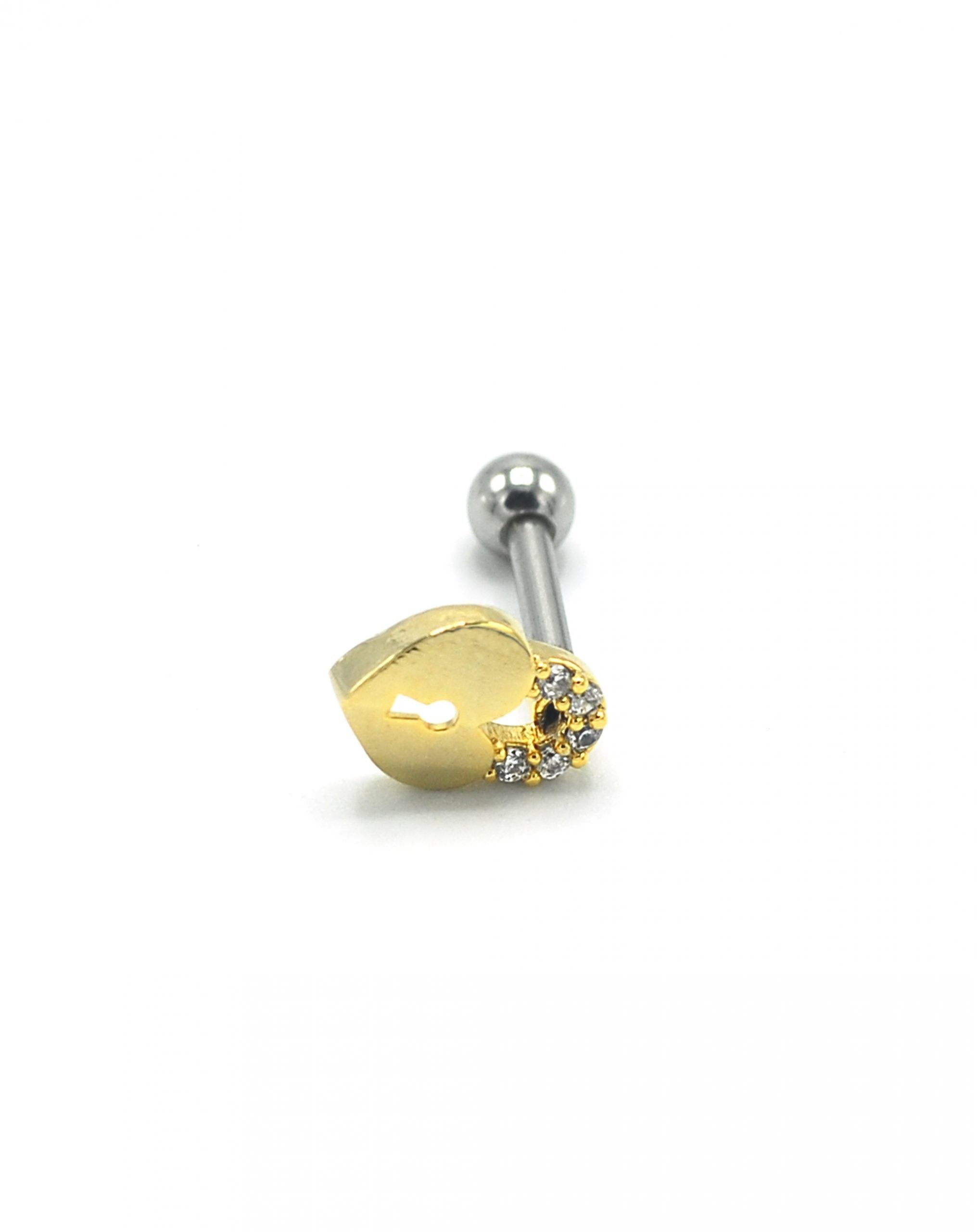 Zirkon Taşlı Gold Rengi Kalp Piercing