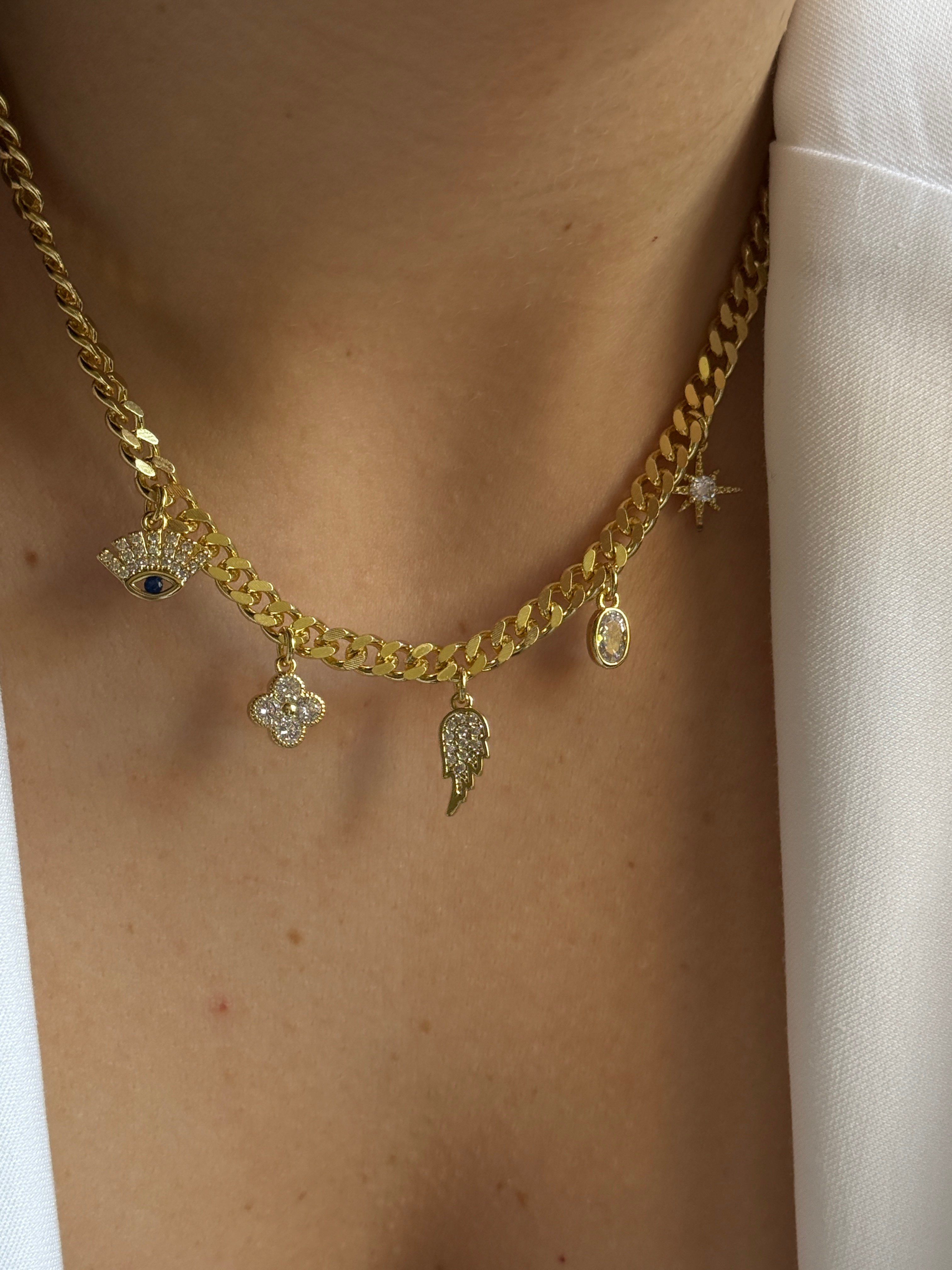 Gold Rengi Zirkon Taş Detaylı Charm Kadın Kolye