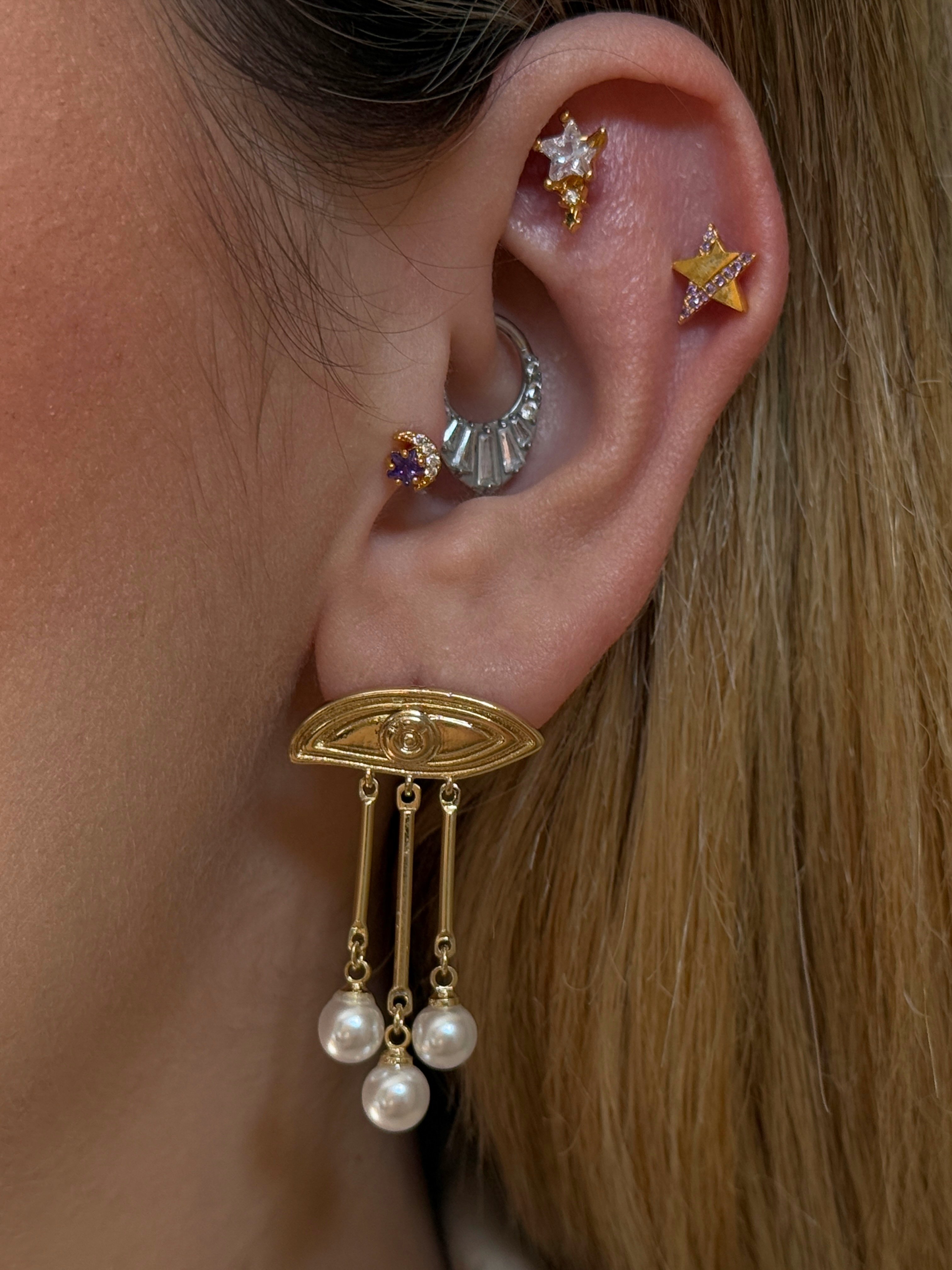 Gold Rengi Zirkon Taşlı Yıldız Figürlü Kadın Piercing
