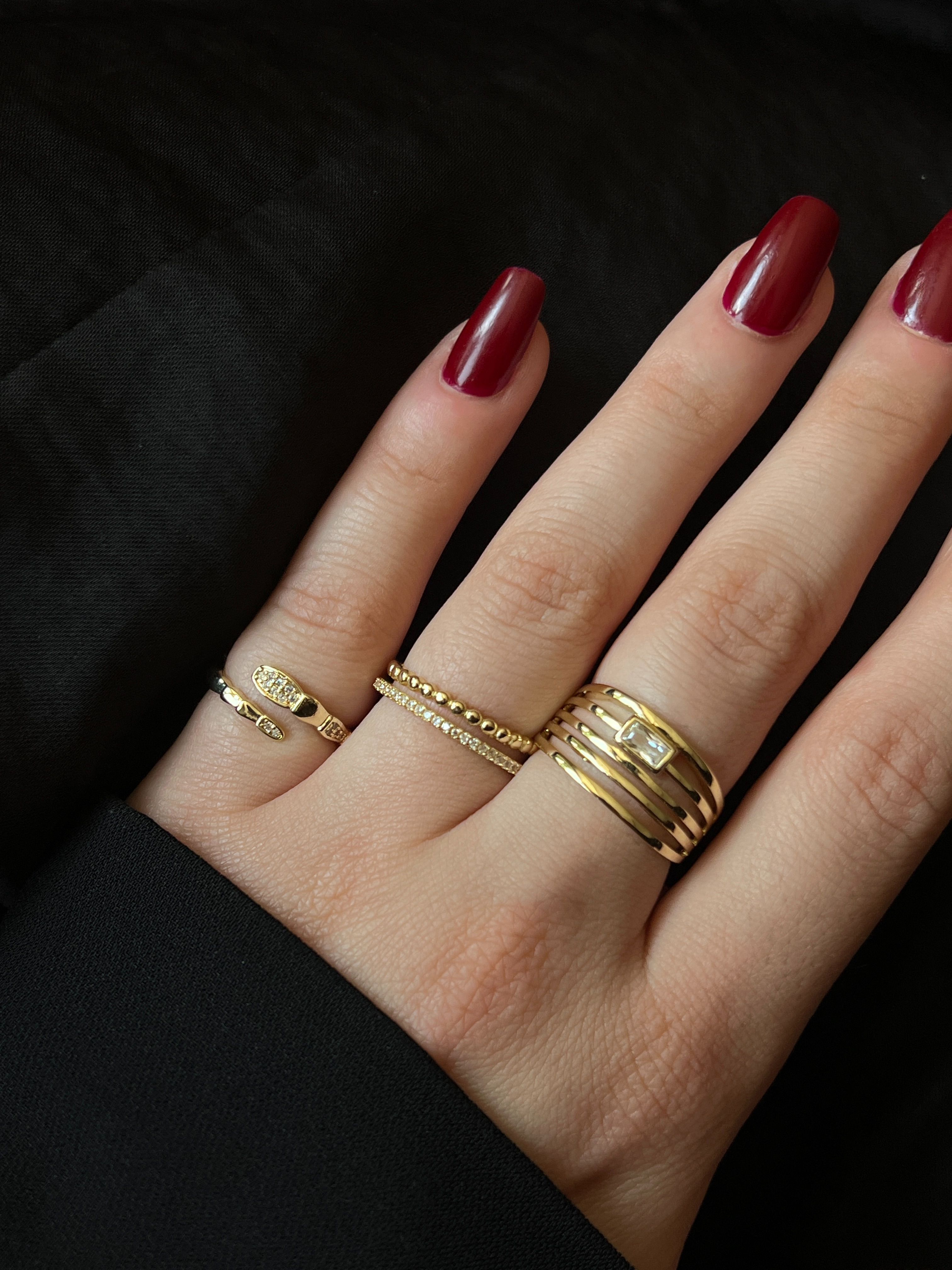 Gold Rengi Zirkon Taşlı Yılan Model Kadın Serçe Parmak Yüzük