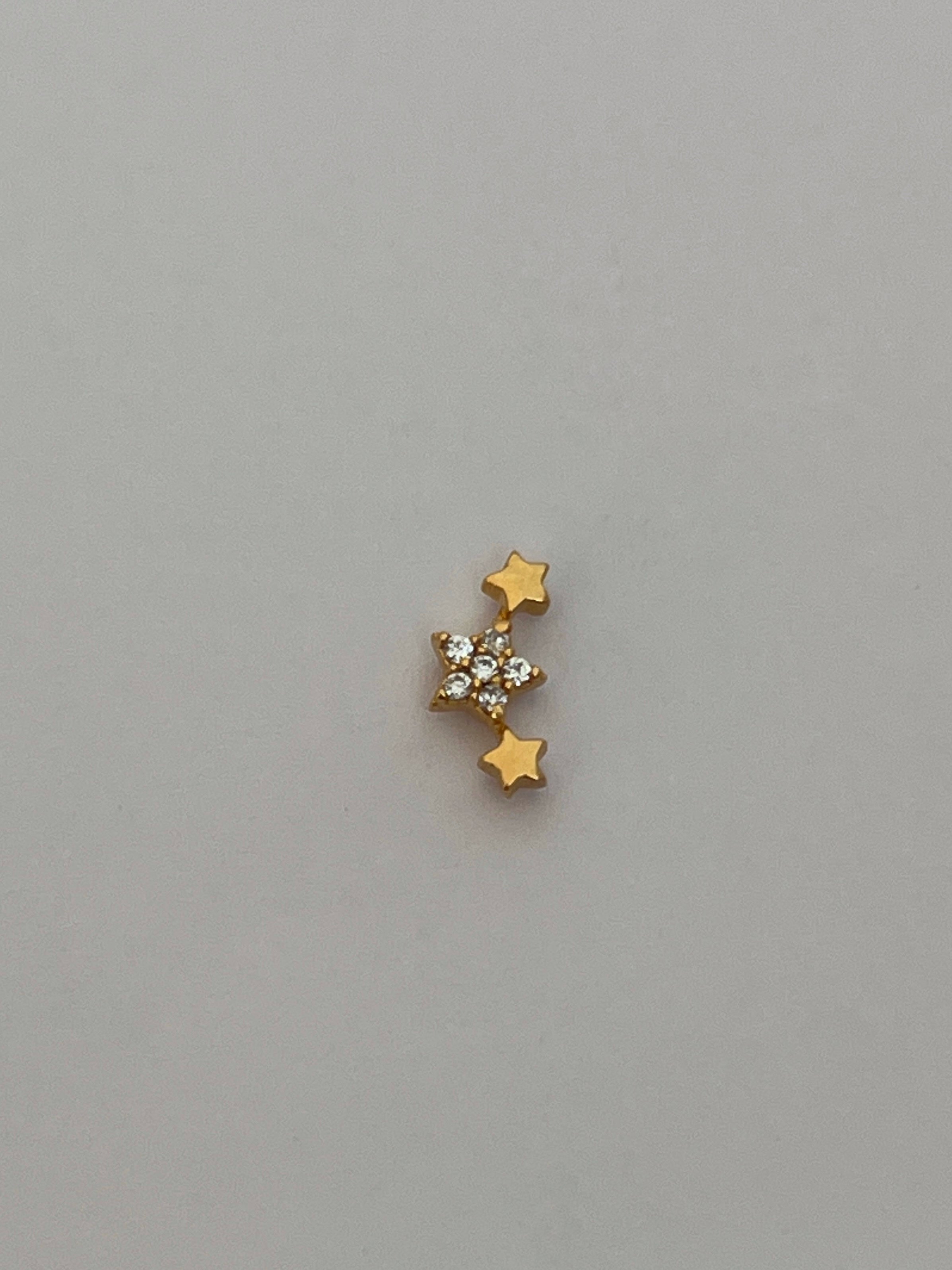 Gold Rengi Zirkon Taş Detaylı Üç Yıldız Model Kadın Piercing