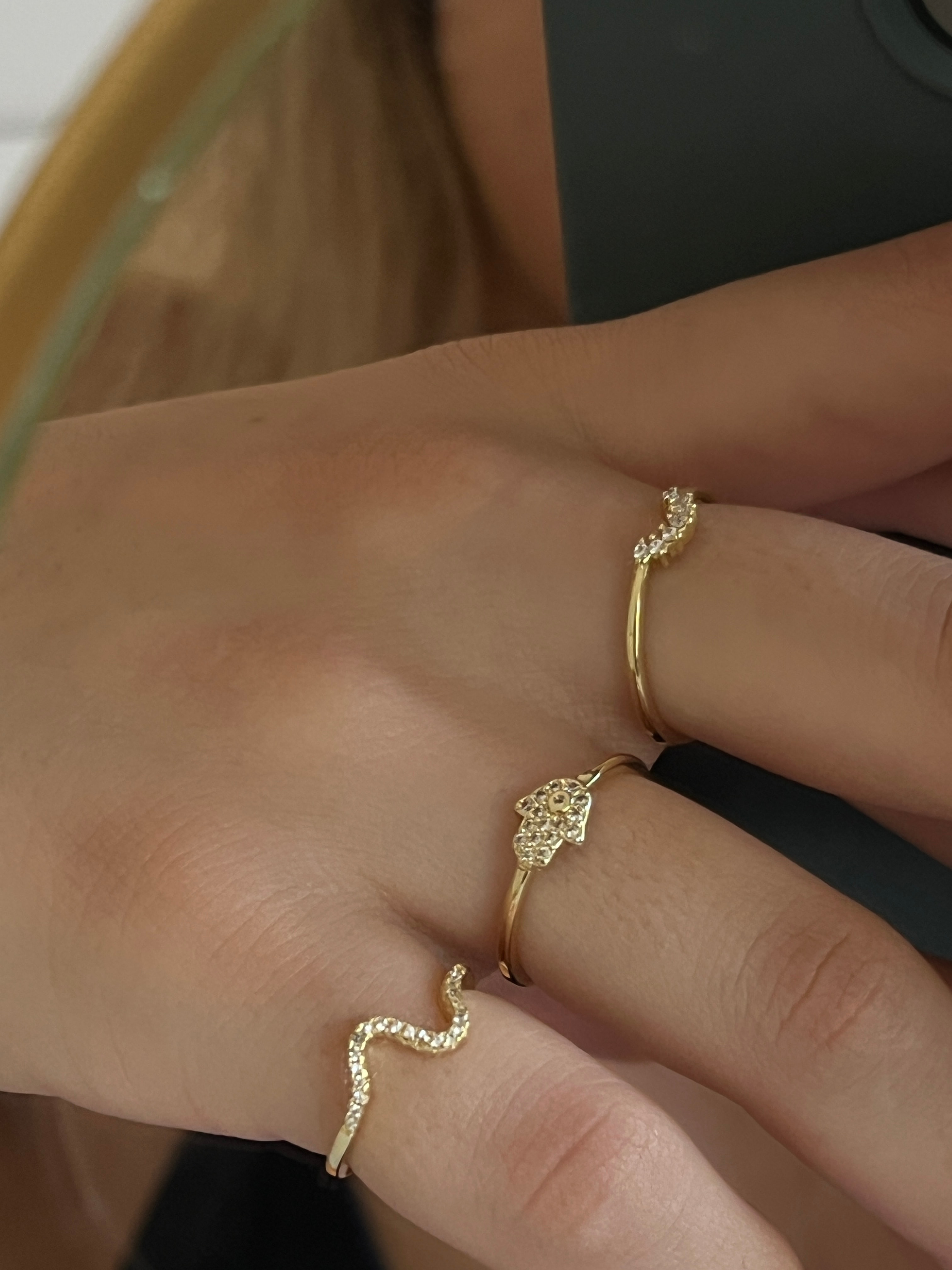 Gold Rengi Dalga Model Serçe Parmak Kadın Yüzük