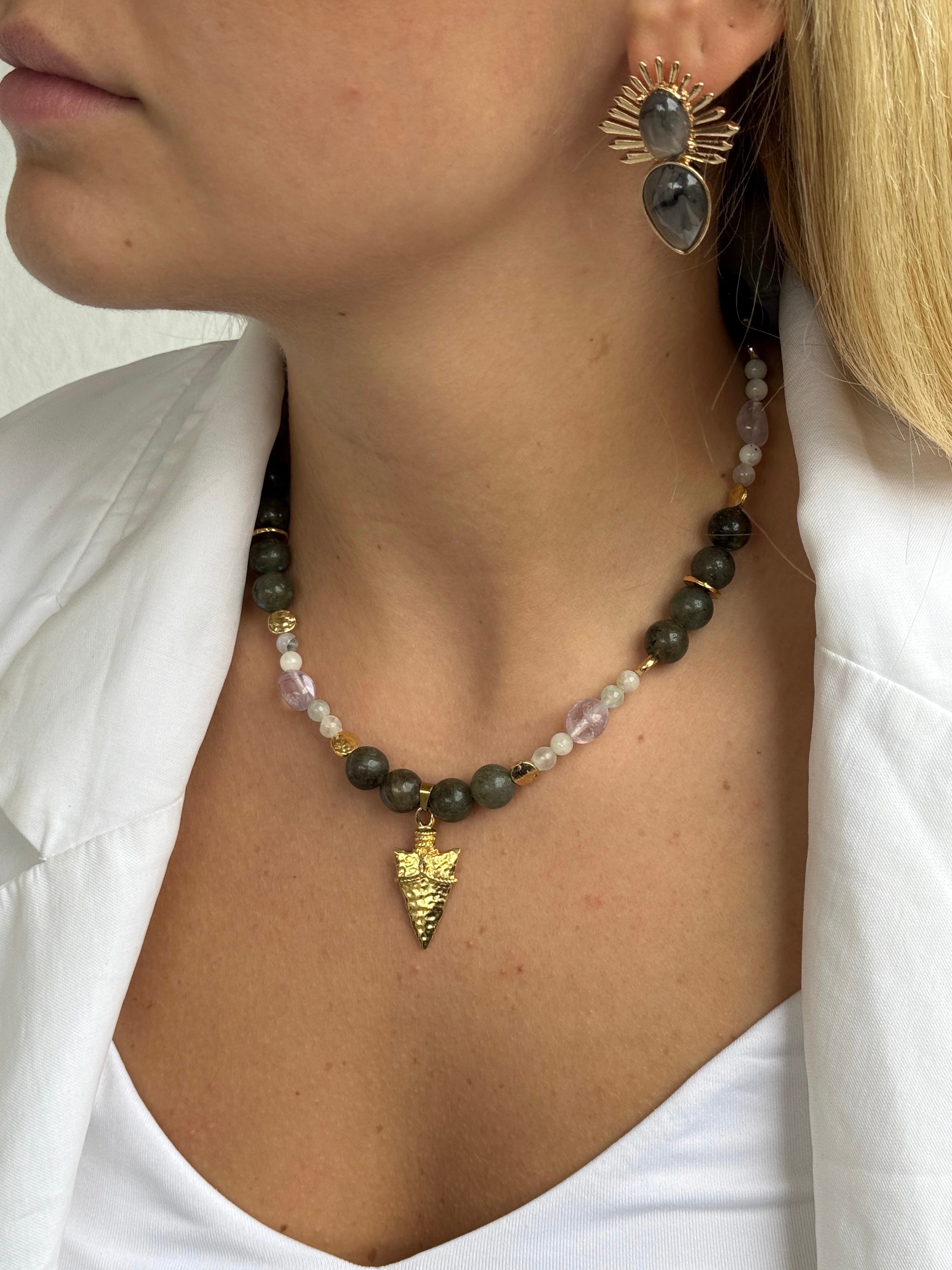 Arche Collection Labradorit&Ametist&Aytaşı Taşlı (MYNA) Kadın Kolye