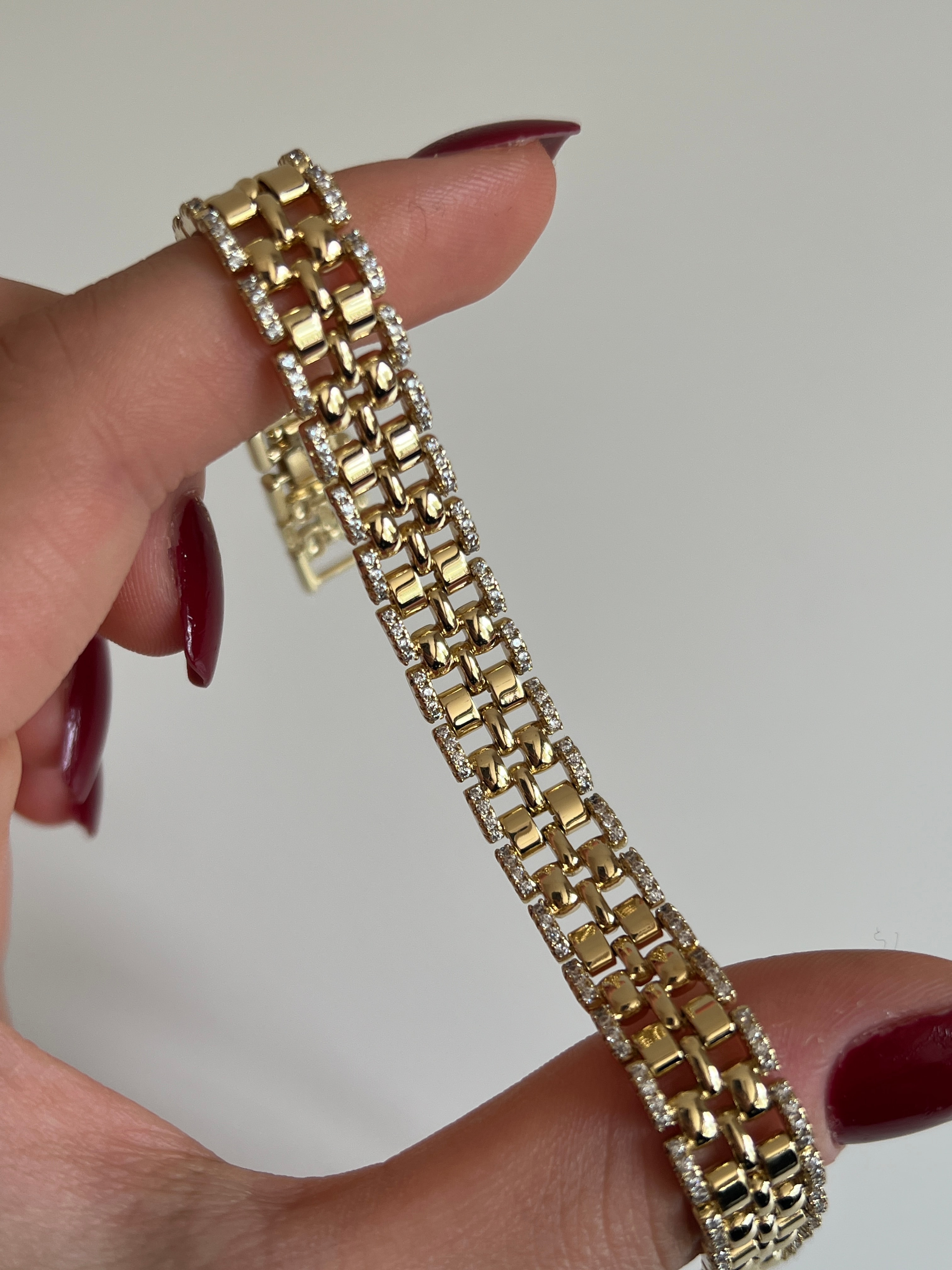 Gold Rengi Zirkon Taş Detaylı Hasır Desen Xupıng Kadın Bileklik