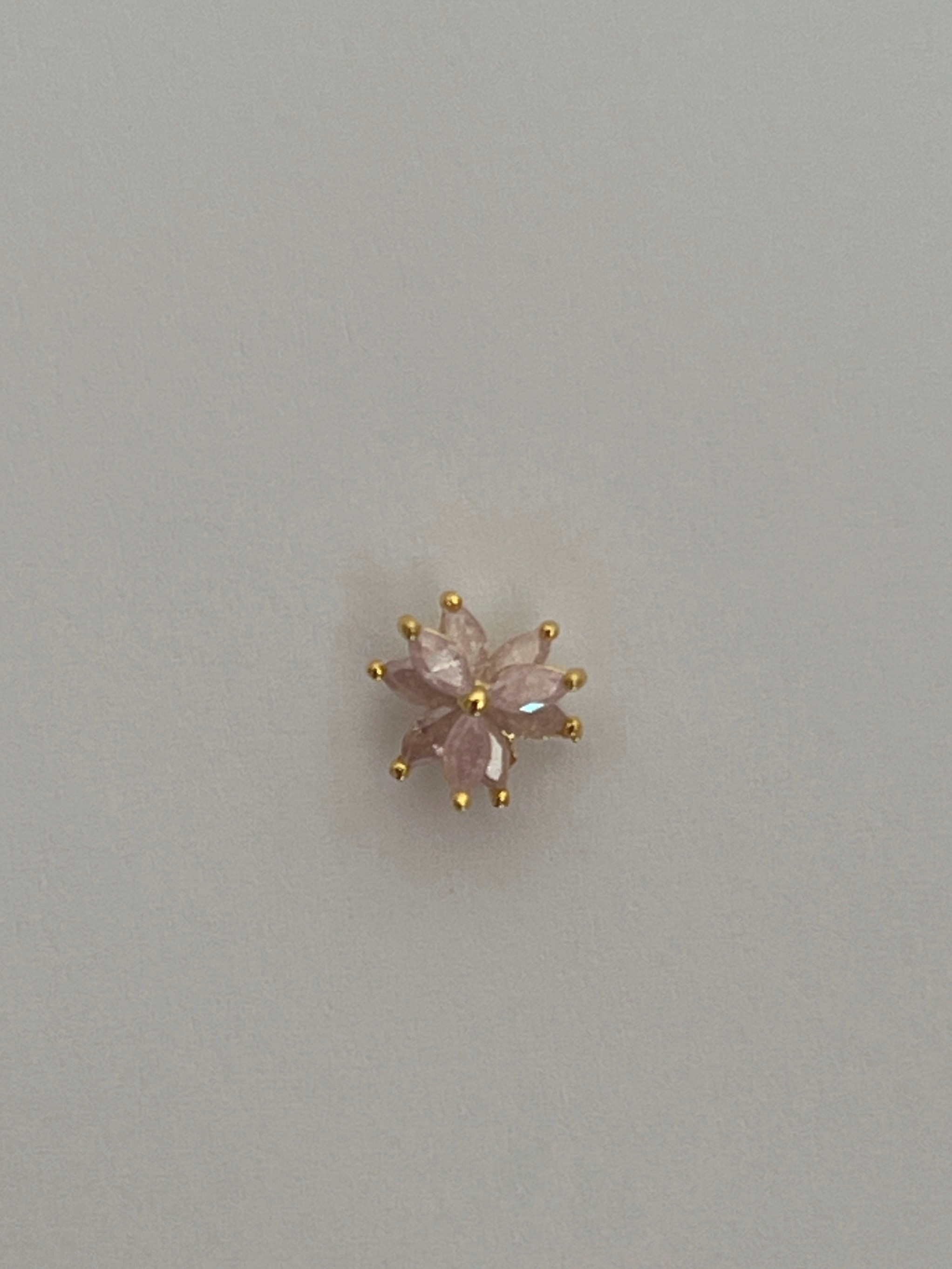Gold Rengi Pembe Zirkon Taşlı İkili Çiçek Kadın Piercing