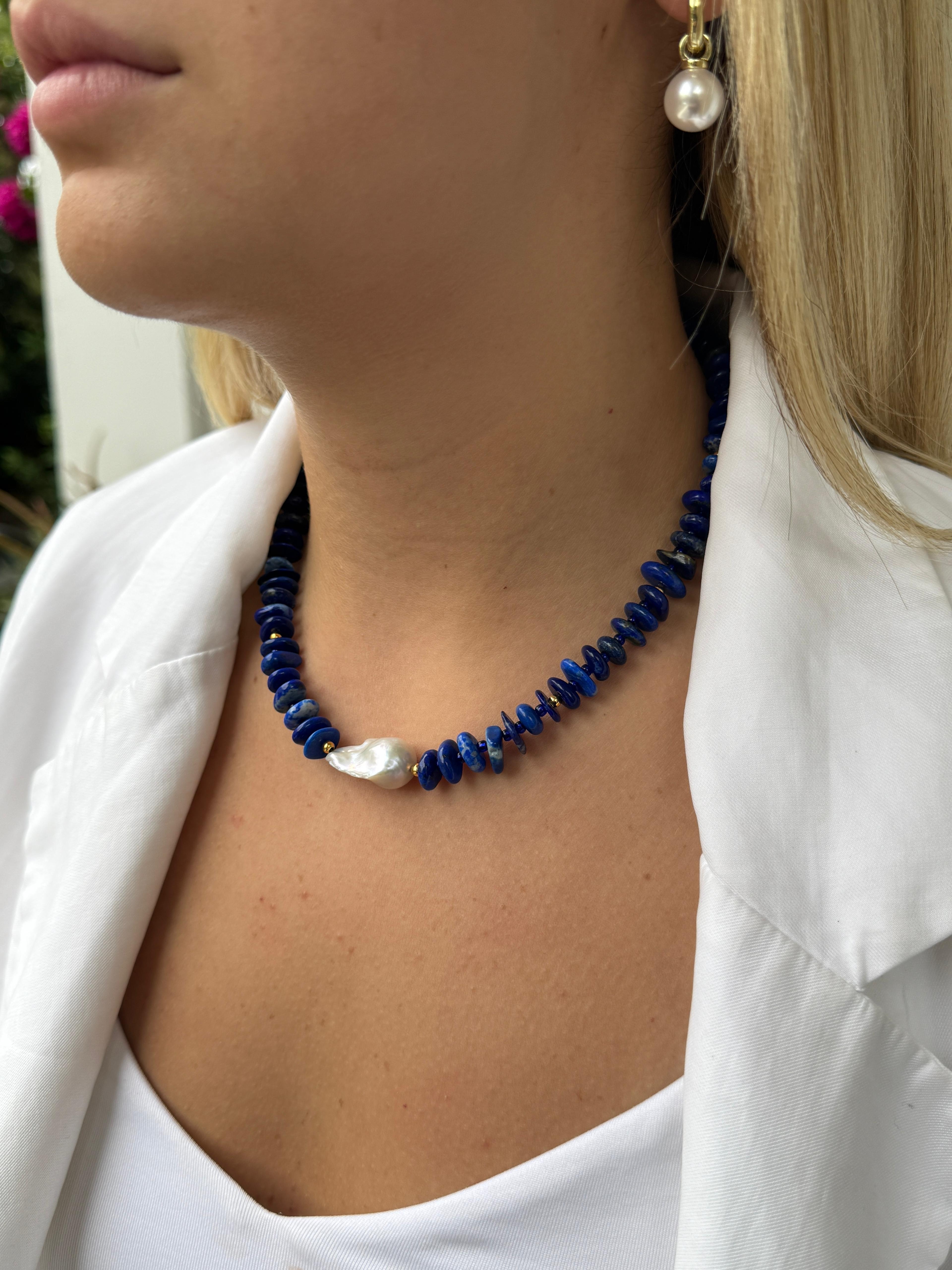 Arche Collection Lapis Lazuli&Barok İnci Taşlı (NAIA) Kadın Kolye