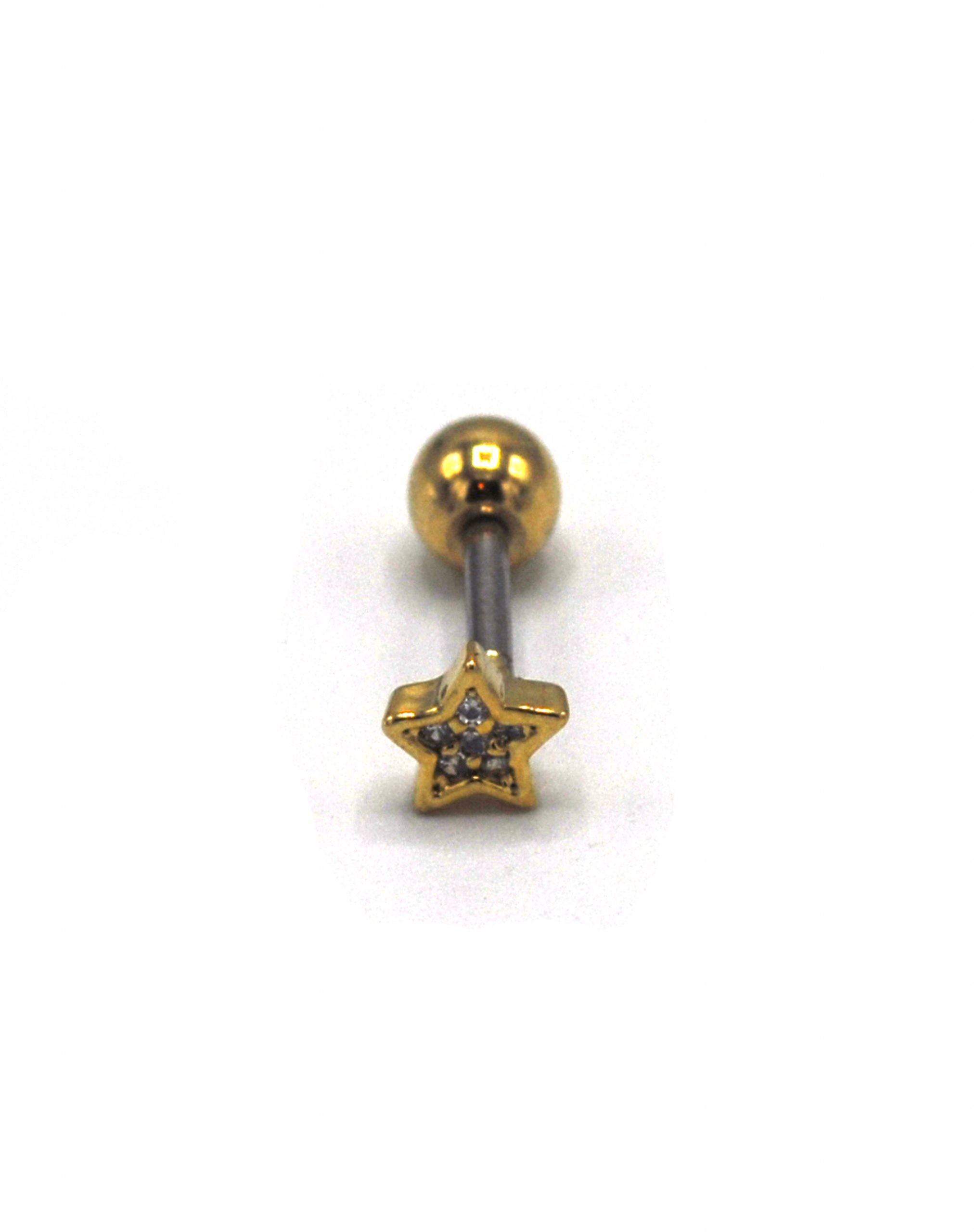 Zirkon Taşlı Gold Rengi Yıldız Piercing