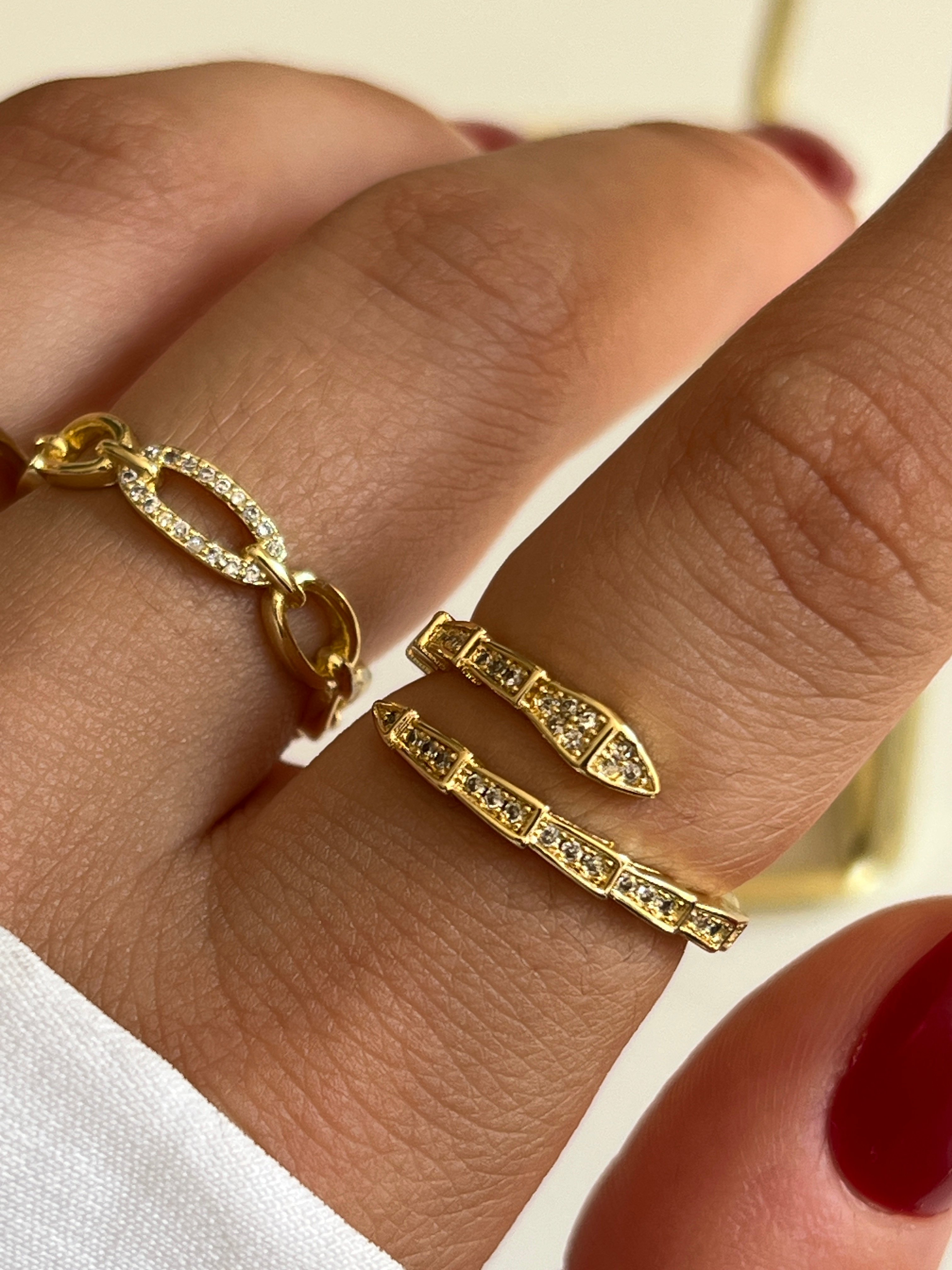 Gold Rengi Zirkon Taşlı Yılan Model Kadın Yüzük