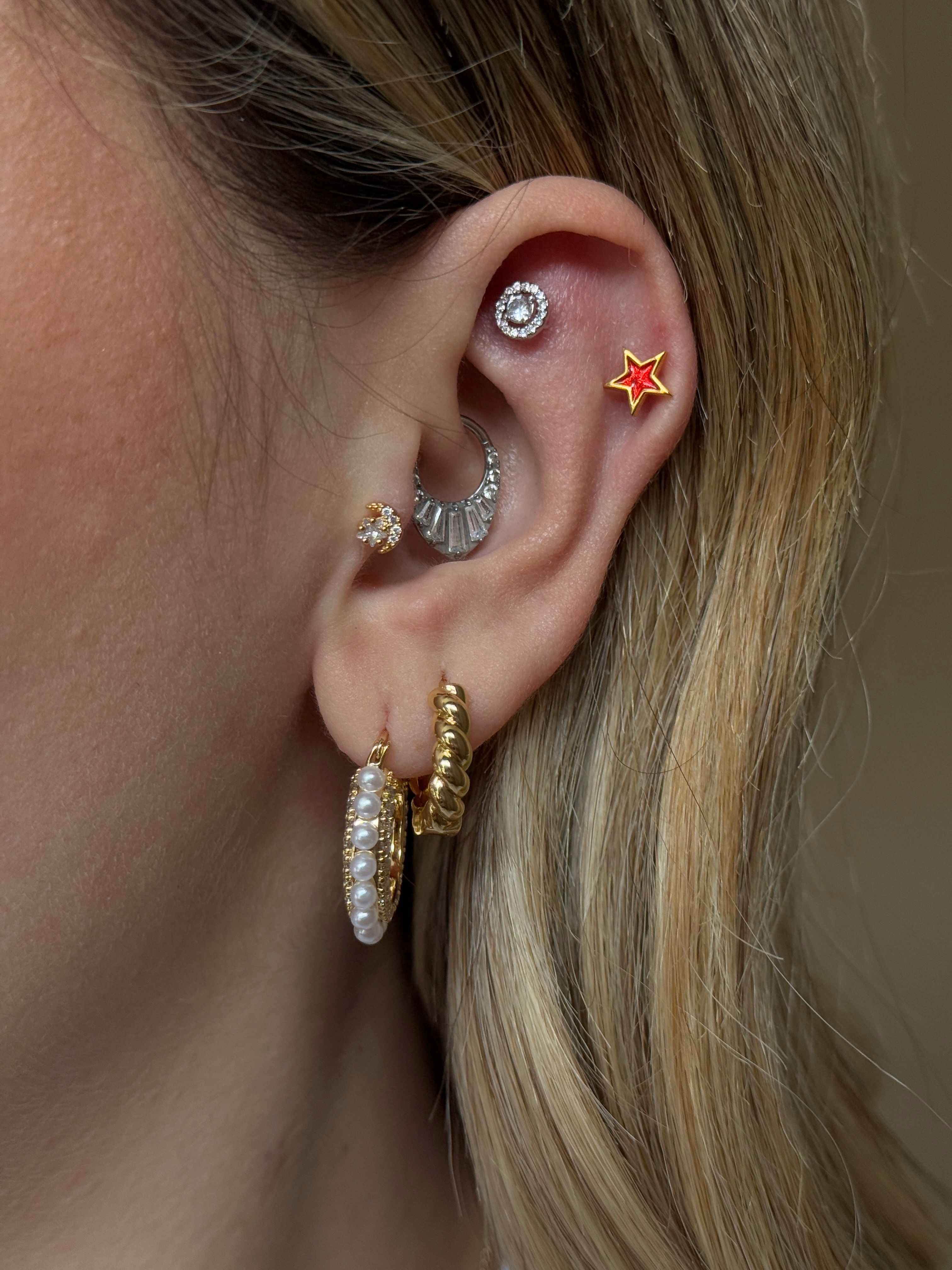 Gold Rengi Zirkon Taşlı Ay Ve Yıldız Figürlü Kadın Piercing