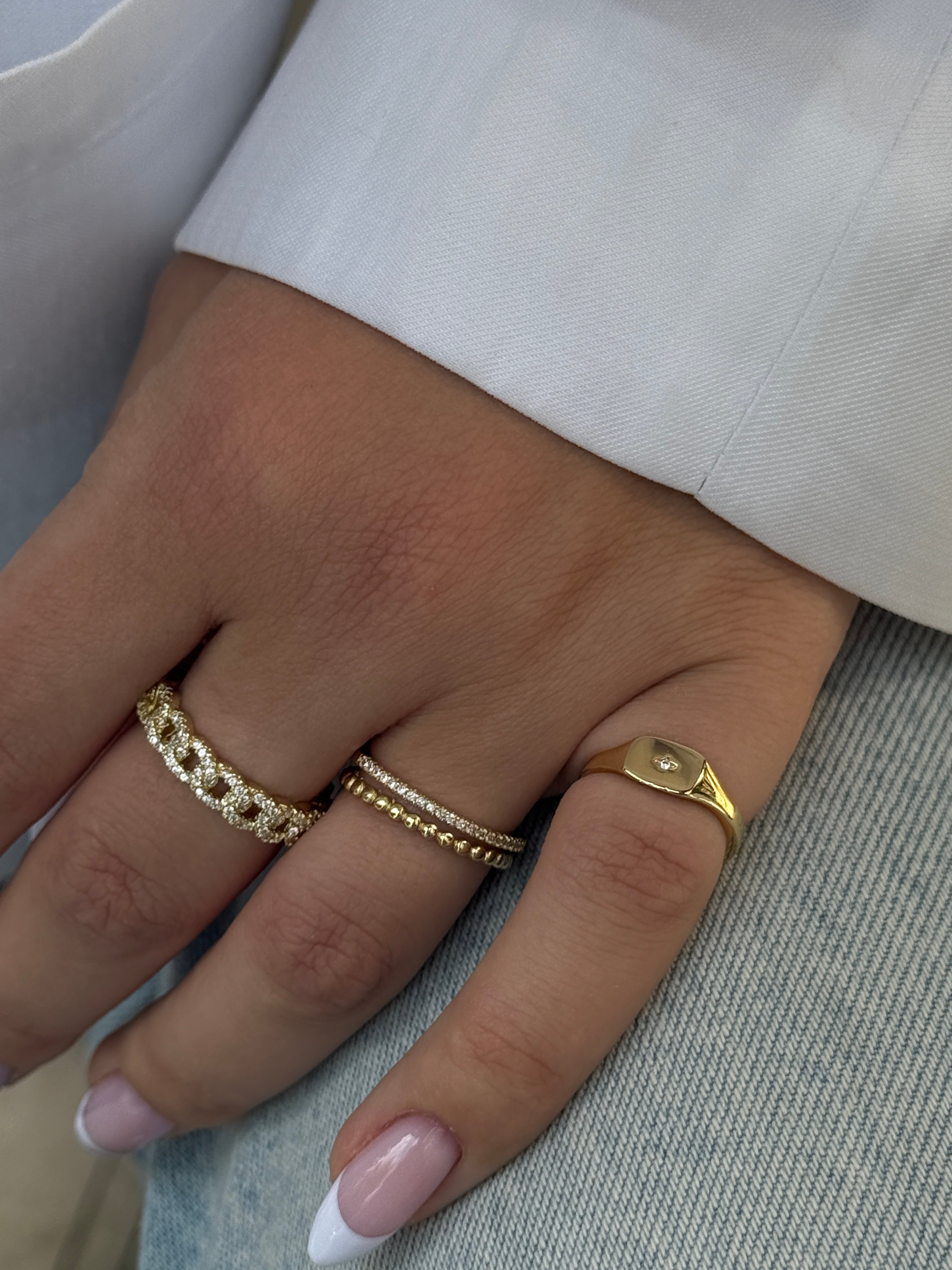 Gold Rengi Zirkon Taşlı İç İçe Halka Model Kadın Yüzük