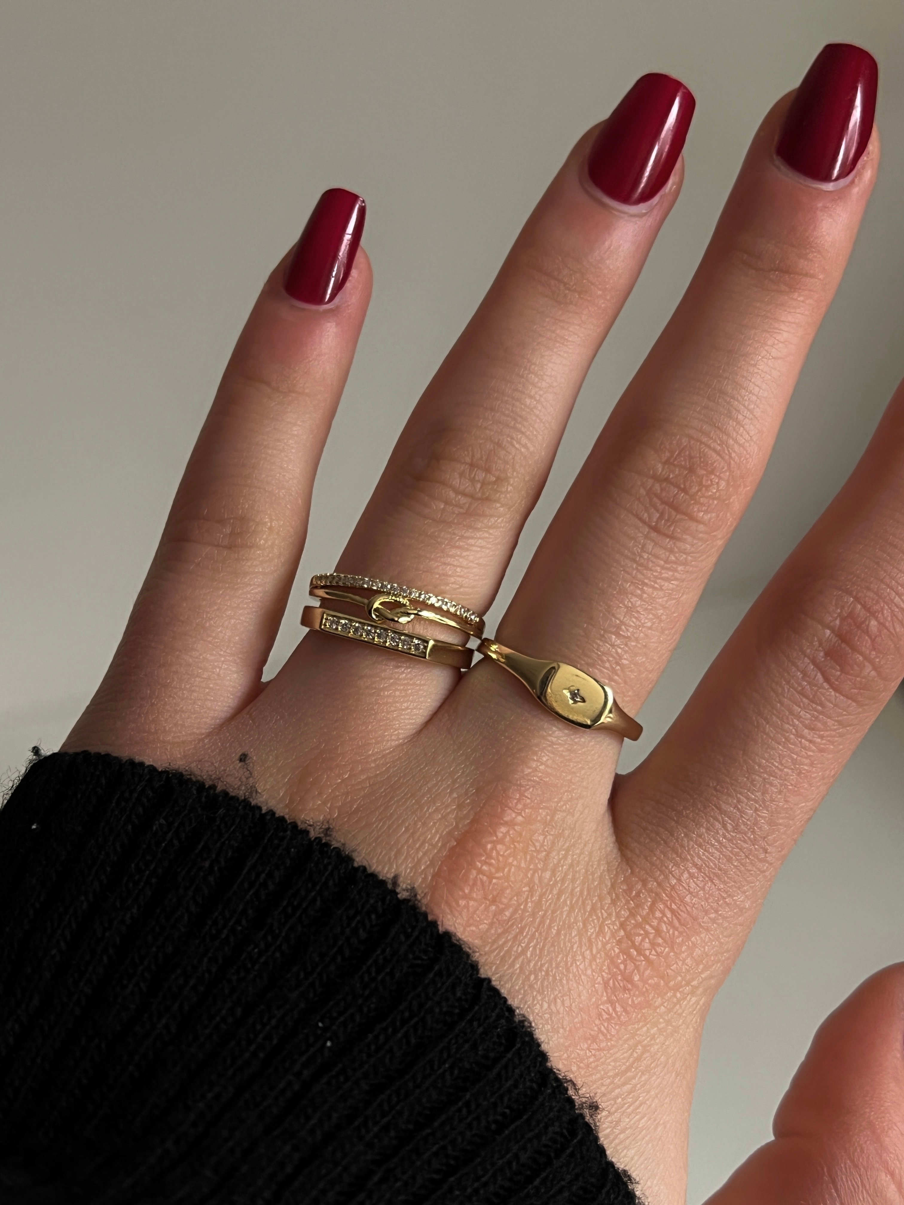 Gold Rengi Zirkon Taş Ve Düğüm Model İki Sıra Kadın Yüzük