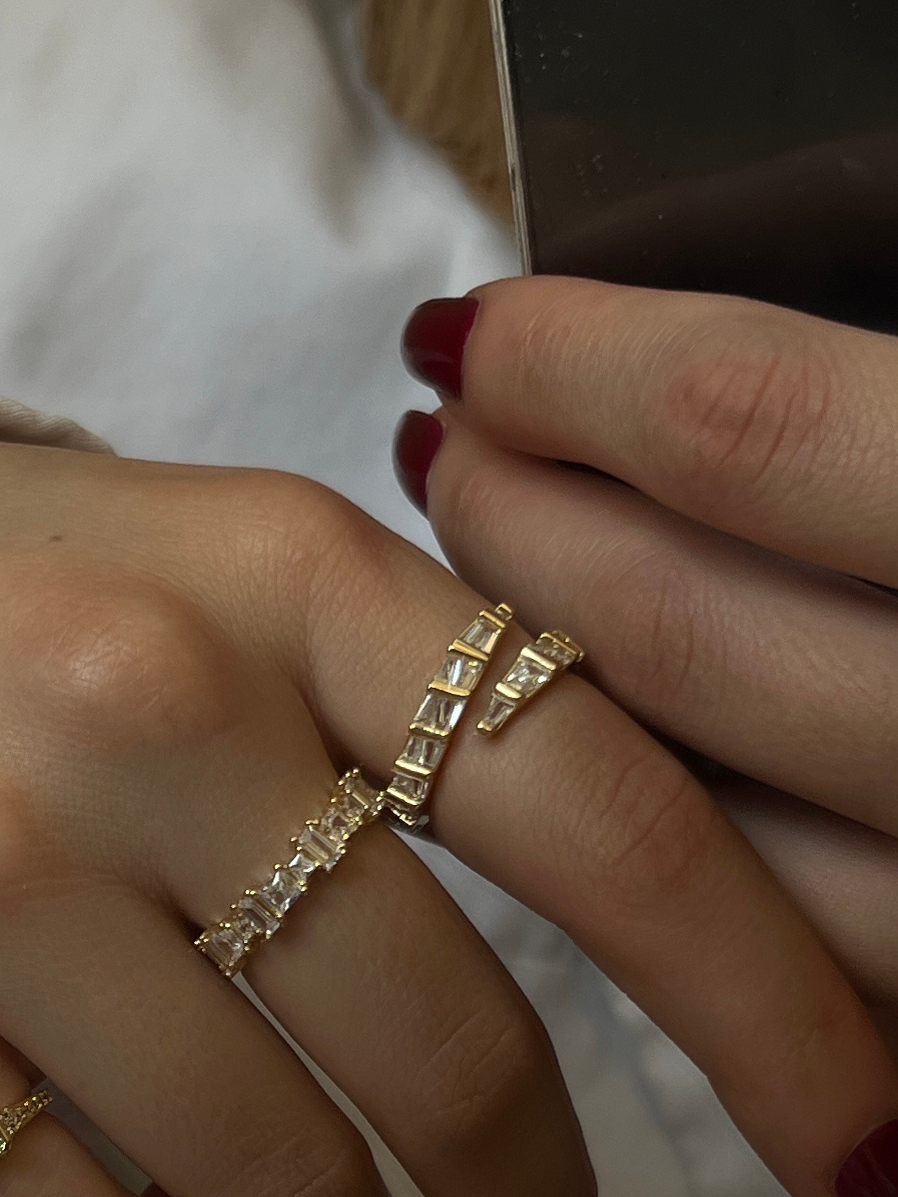 Gold Rengi Baget Zirkon Taşlı Yılan Model Kadın Yüzük