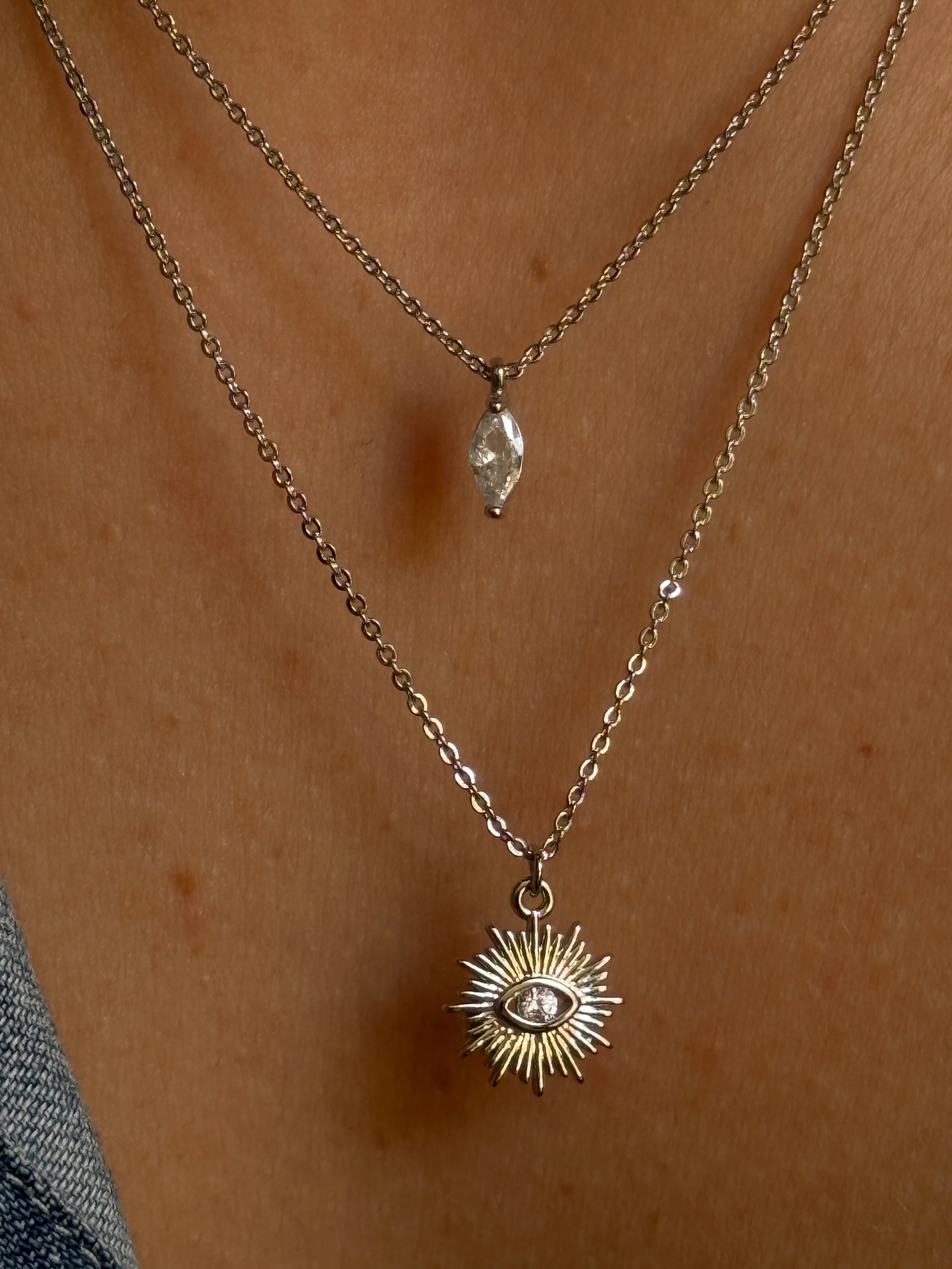 Damla Zirkon Taş Detaylı Göz Model İki Sıra Kadın Kolye