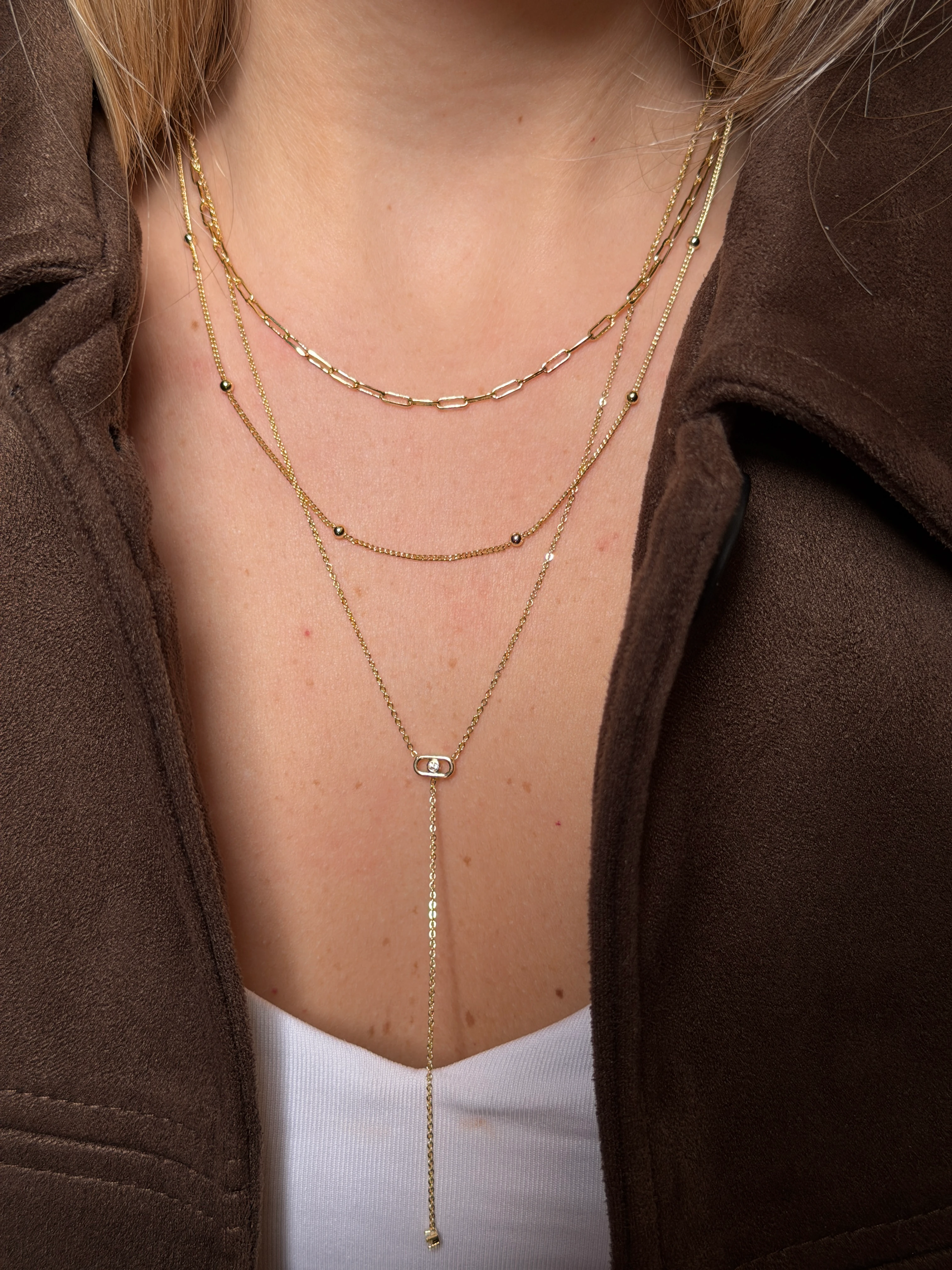 Gold Rengi Üç Sıra Messi Model Kadın Kolye